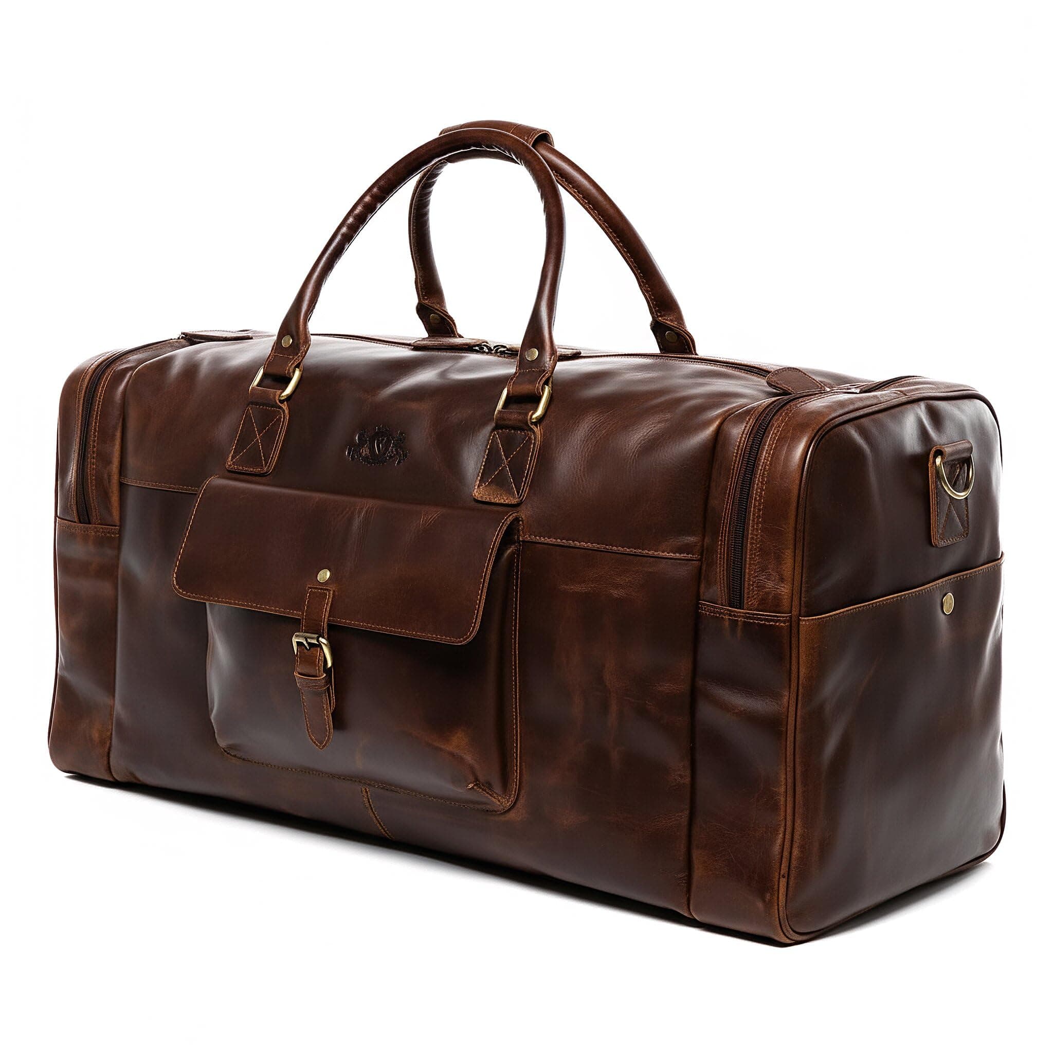 SID & VAIN Travel Holdall Yale Large Duffel Real Leather 53 cm Weekender Duffle Men's Bag Brown, Brown-cognac, Unisex-Adults, Travel Duffle