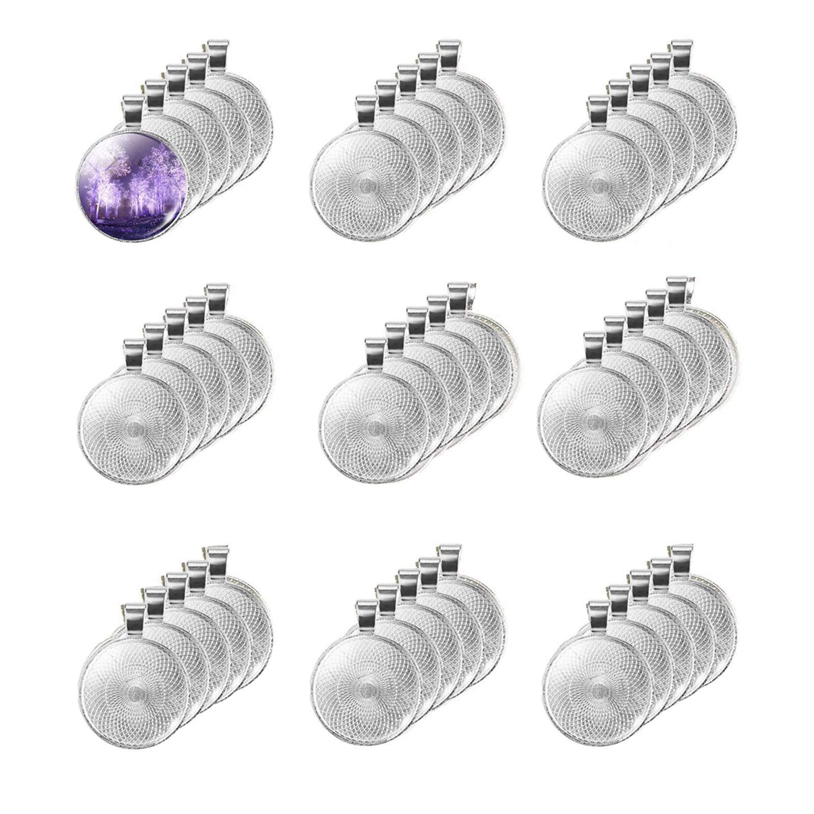 40 Pcs Silver Pendant Trays with 40 Pcs Clear Glass Cabochons - 1 Inch/25mm Round Bezels for Resin Craft, Photo Jewelry Making, Total 80 Pcs