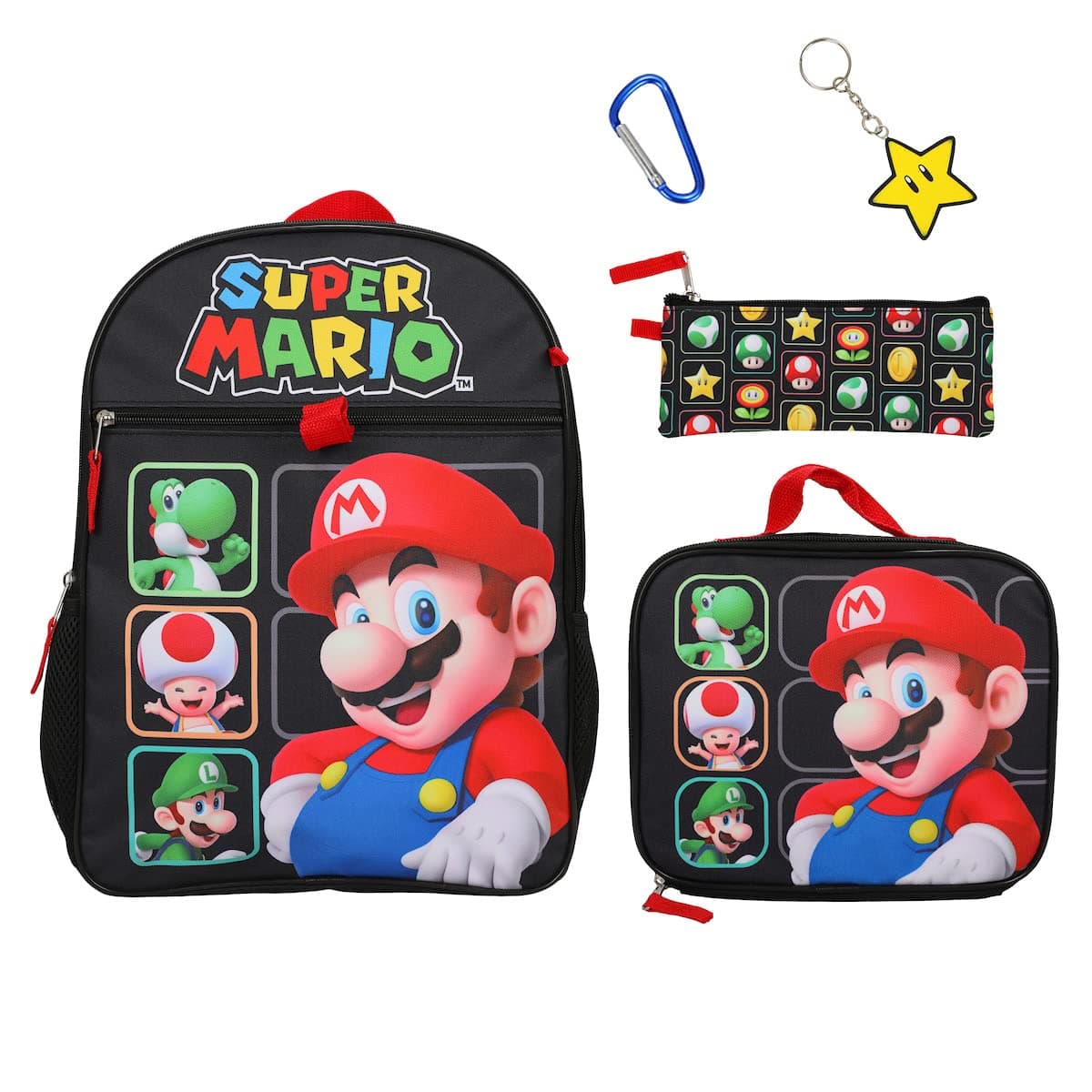 Unisex Super Mario Bros Character Grid 5- Piece Backpack Set (Little Kid/Big Kid), Yellow, One size