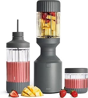 Beast Mega 1200 Plus | Premium Countertop Blender | Smoothies, Shakes, Sauces, Dips, Soups | Blends Ice and Frozen Fruit | XL Vessel | With Extra Vessels, Straw System | (Charcoal, 120V)