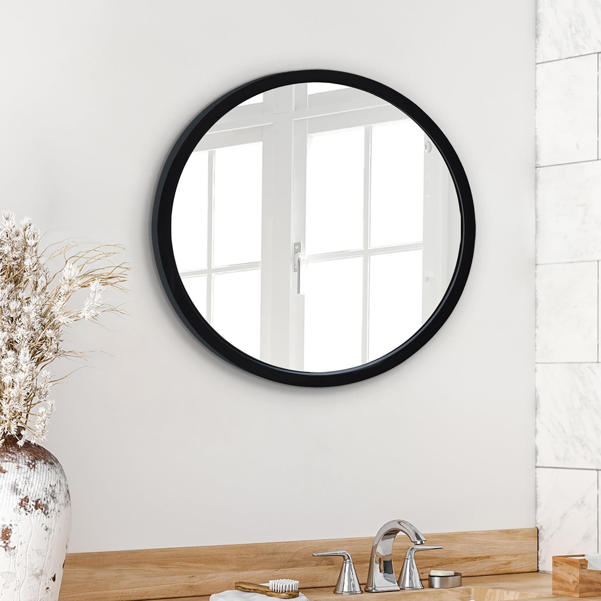 Americanflat 20" Framed Black Round Mirror
