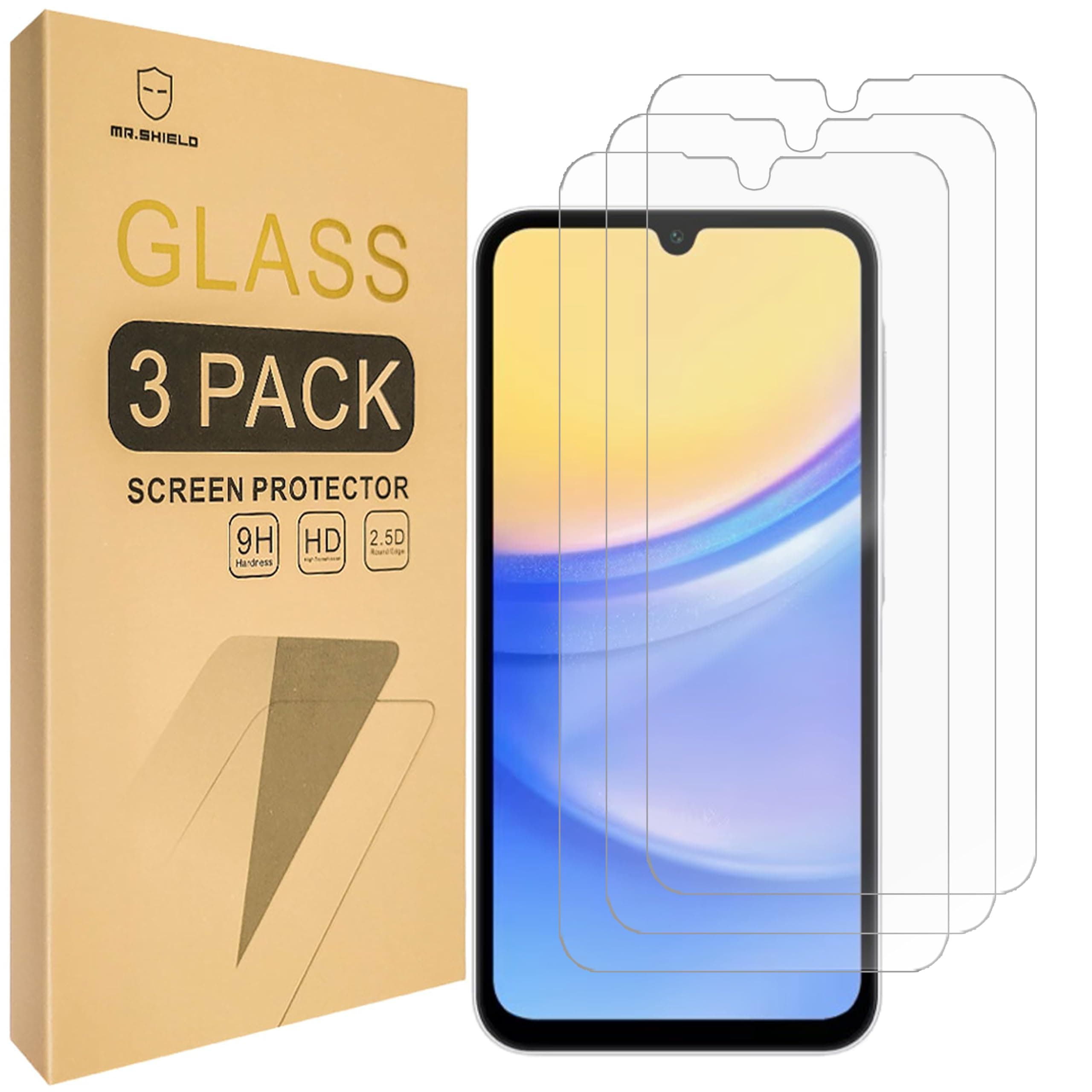 Mr.Shield Screen Protector compatible with Samsung Galaxy A15 5G / 4G [Tempered Glass] [3-PACK] [Japan Glass with 9H Hardness]