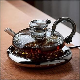 Sereno Filtration Teapot Set with Electric Ceramic Stove, Inovesa Glass Teapot Set Heatable, Water Flows Smoothly Without Spilling, for Loose Tea (Transparent + 2cups)