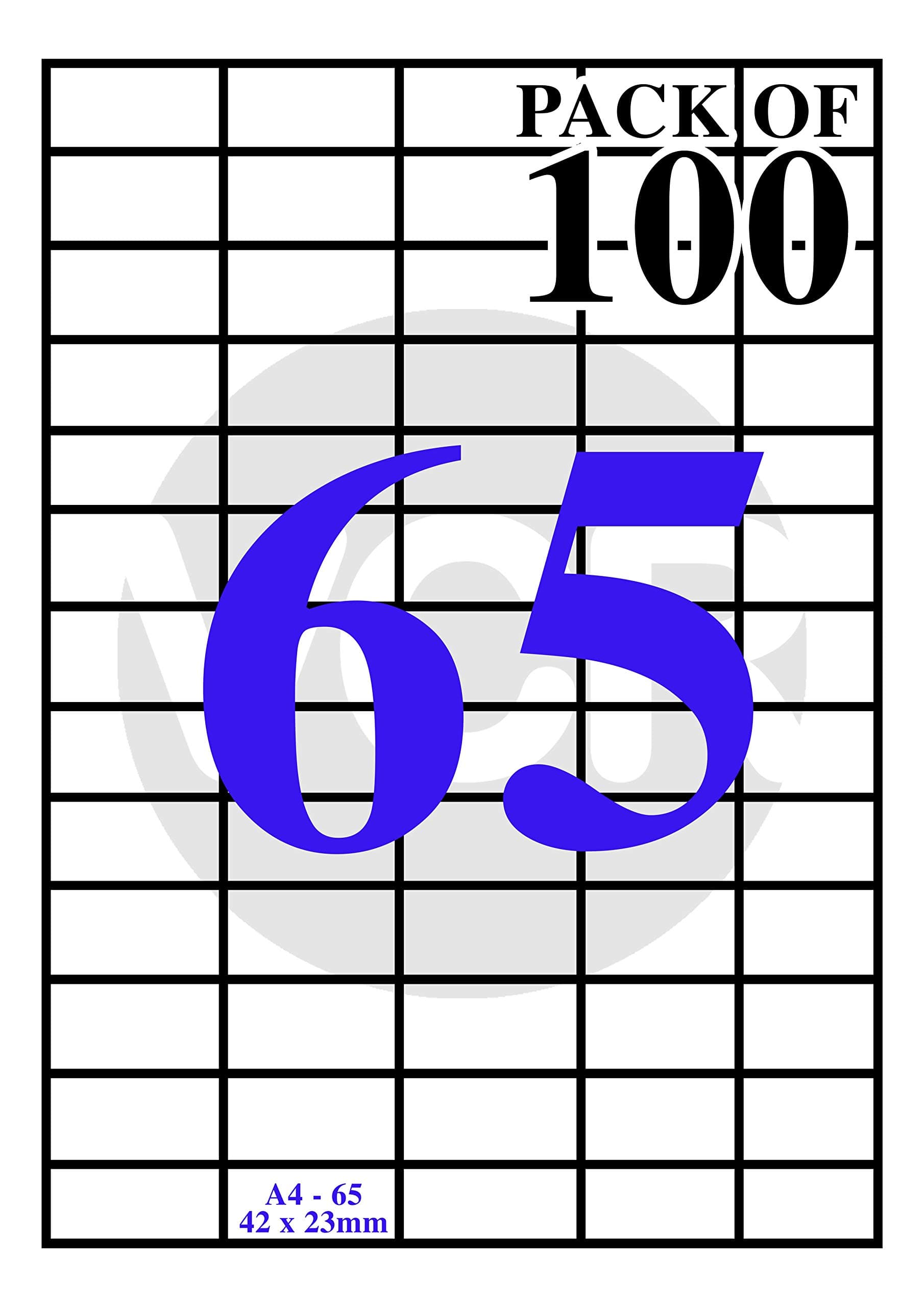 VCR A4 Size Paper White Self Adhesive Label/Sticker for Printer (Inject/Copier/Laser) - Matte 65 Sticker Per Sheet, 100 Sheets Pack