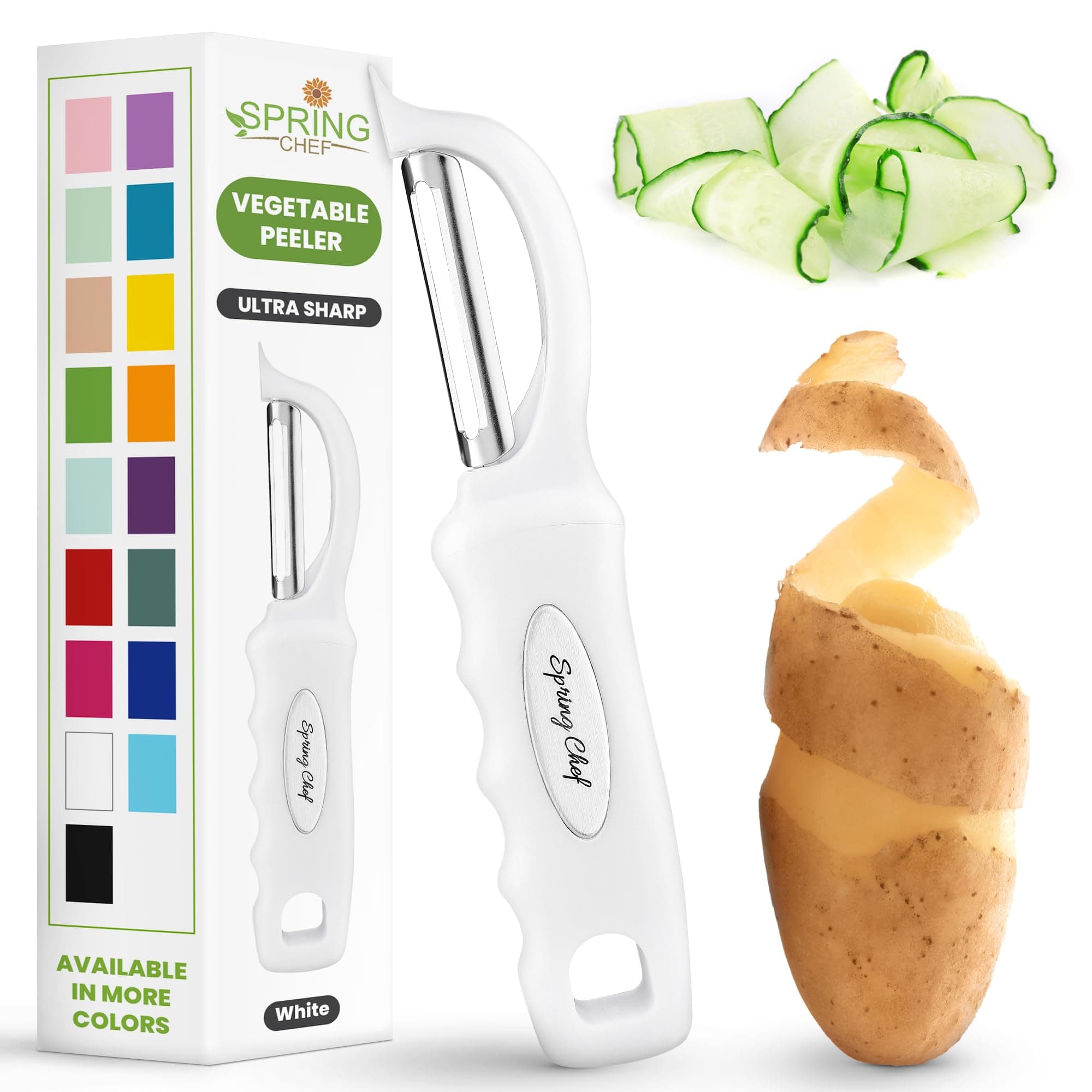 Premium Swivel Vegetable Peeler, Comfrotable Handle and Ultra Sharp Stainless Steel Blades - Perfect Kitchen Peeler For Veggie, Fruit, Potato, Carrot, Apple - White