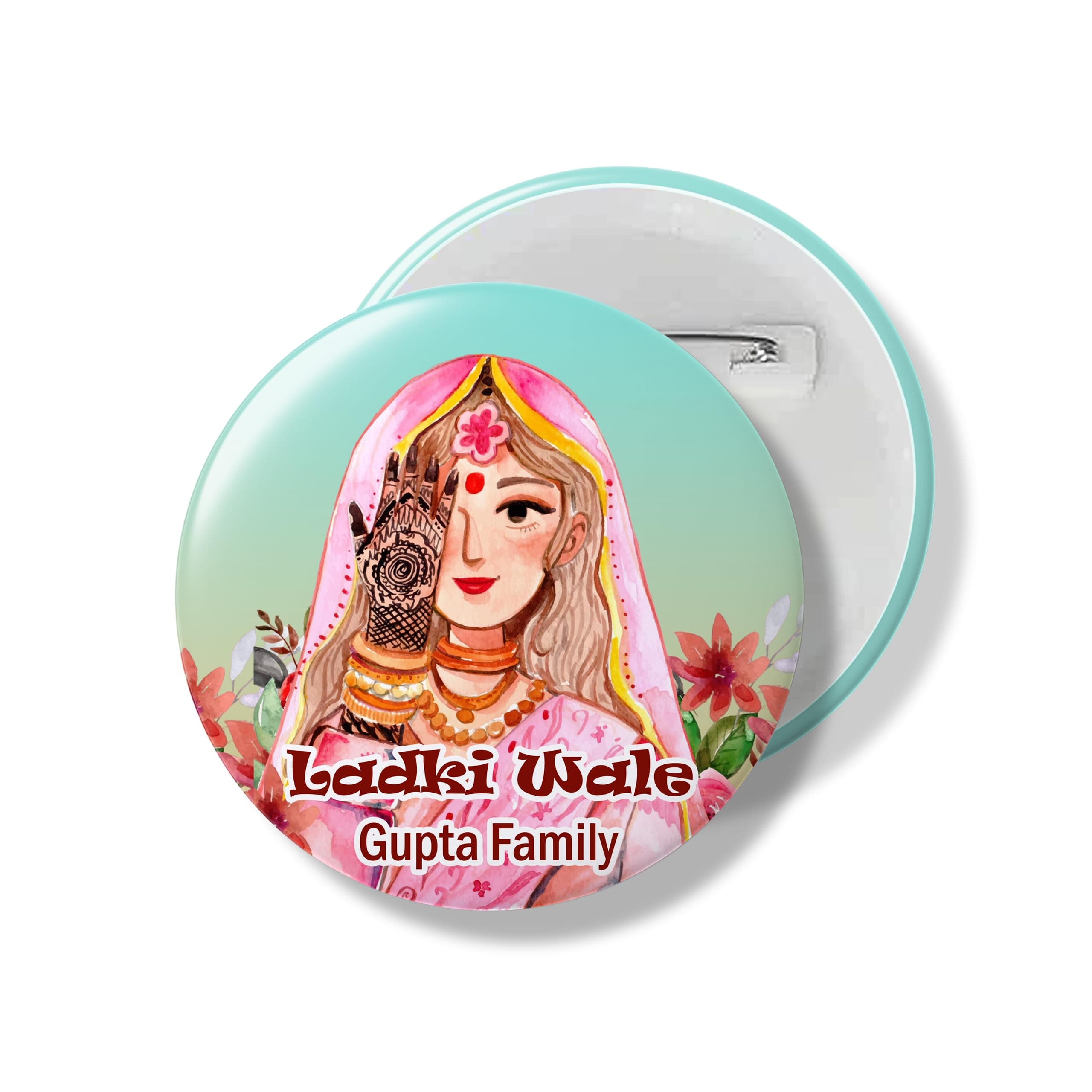 Deep Print Mart Ladki Wale Bride's Squad Customized Wedding Badges - Ultimate Bride's Squad Bride Side Customized Wedding Badges Props
