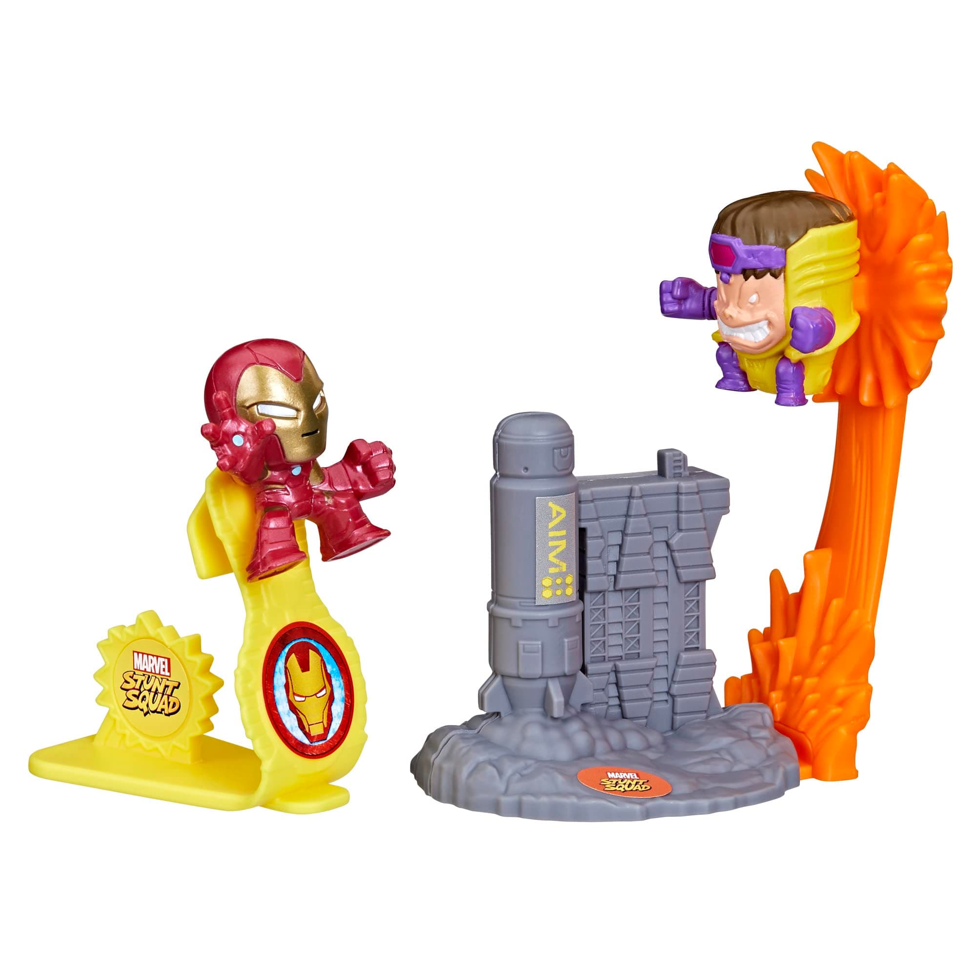 Stunt Squad Iron Man Vs. M.O.D.O.K. Playset, 1.5-Inch Super Hero Action Figures, Toys for Kids Ages 4 & Up, Multicolor