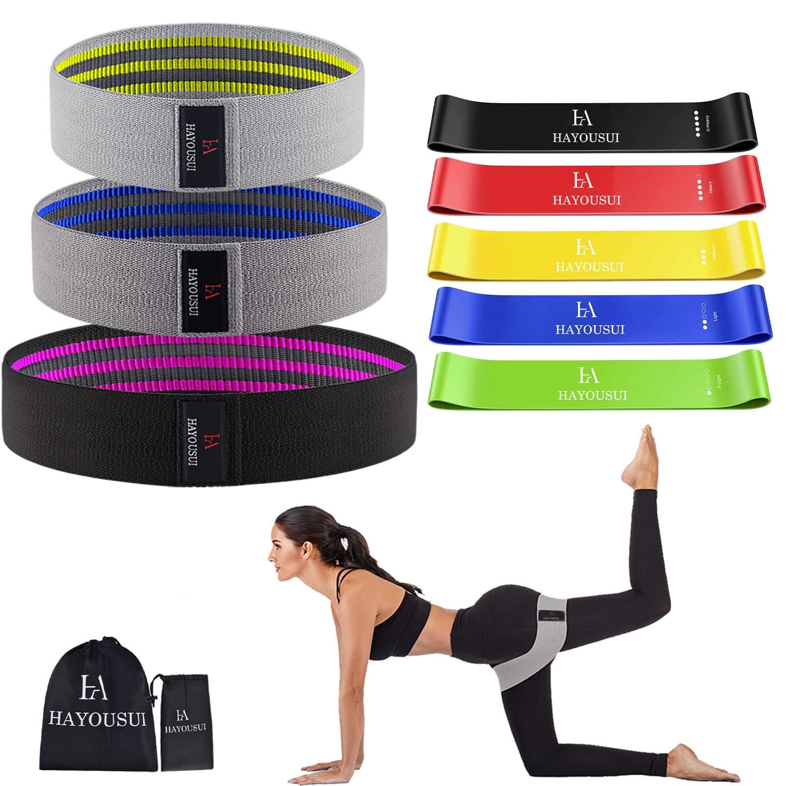 Exercise Resistance Workout Bands Set: Women Fabric Hip Booty Loop Cotton Band for Training Legs Arms Butt Squat Pilates Stretching Physical Therapy Yoga Home Fitness