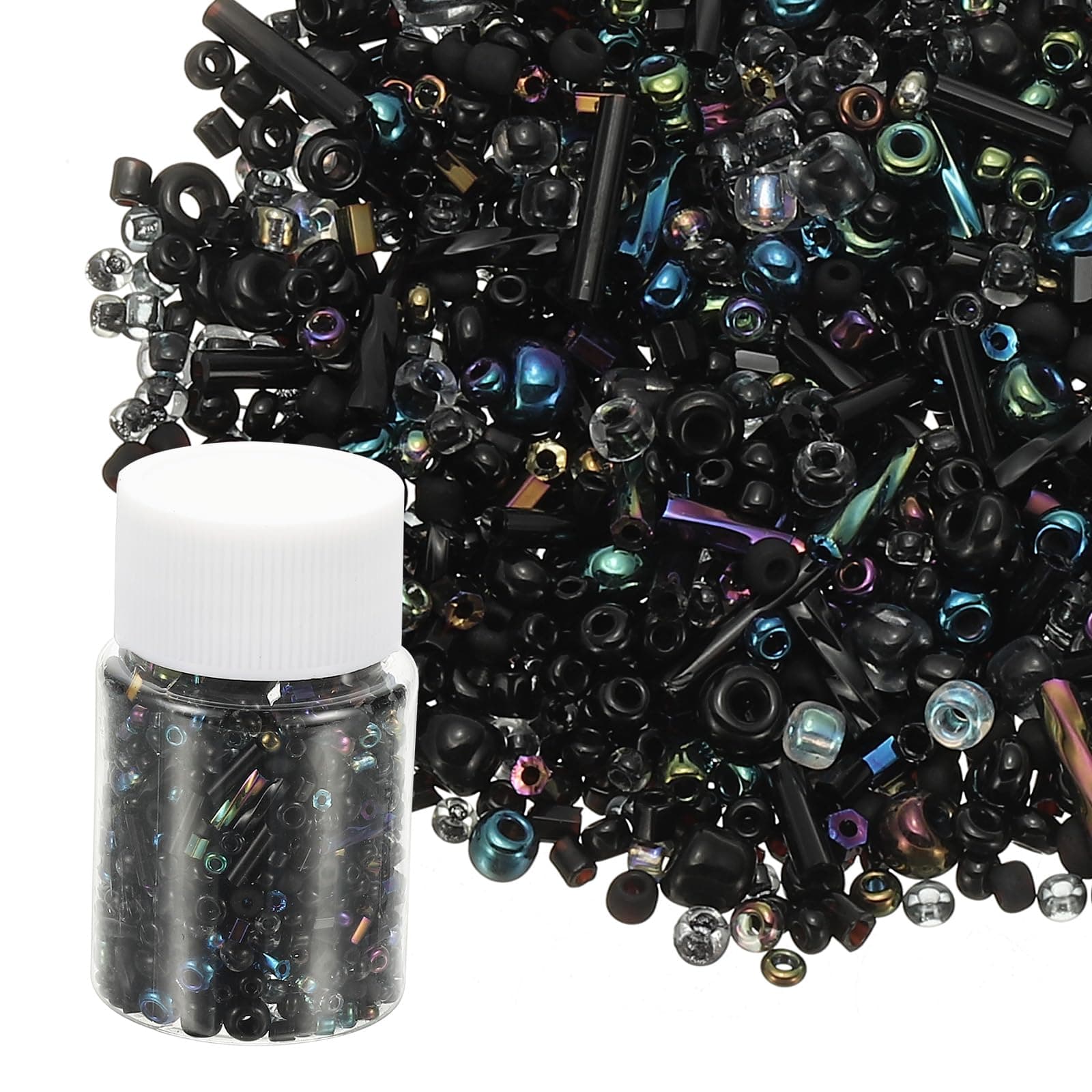 1200-Pack Mixed Glass Seed Beads, 1-4mm/0.04-0.16 Inch Tube Mini Glass Bugle Beads for DIY Earrings/Necklaces/Bracelets/Jewelry Making [Black]
