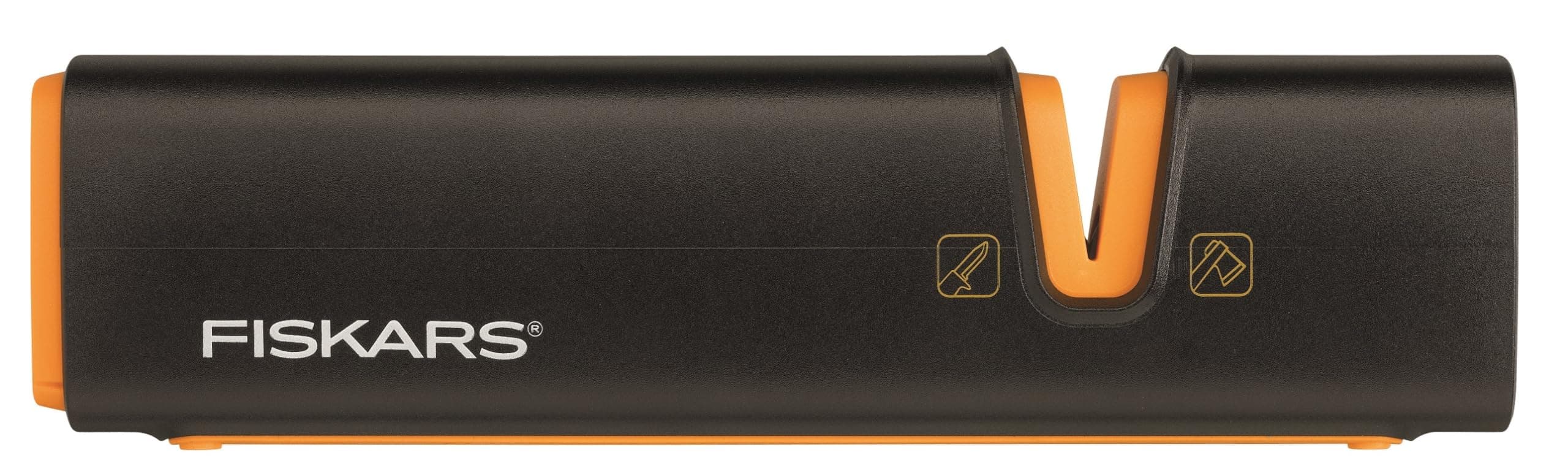 Fiskars XSharp Axe and Knife Sharpener, Ceramic sharpening stone/Fiberglass reinforced plastic case, Black/Orange, 1000601