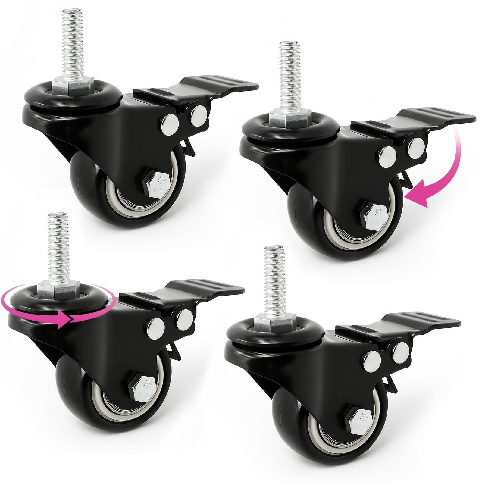 Keyboard Stand Caster Wheels Set of 4 Replacement Locking Heavy Duty Wheels with Brake - Piano Stand Parts and Accessories