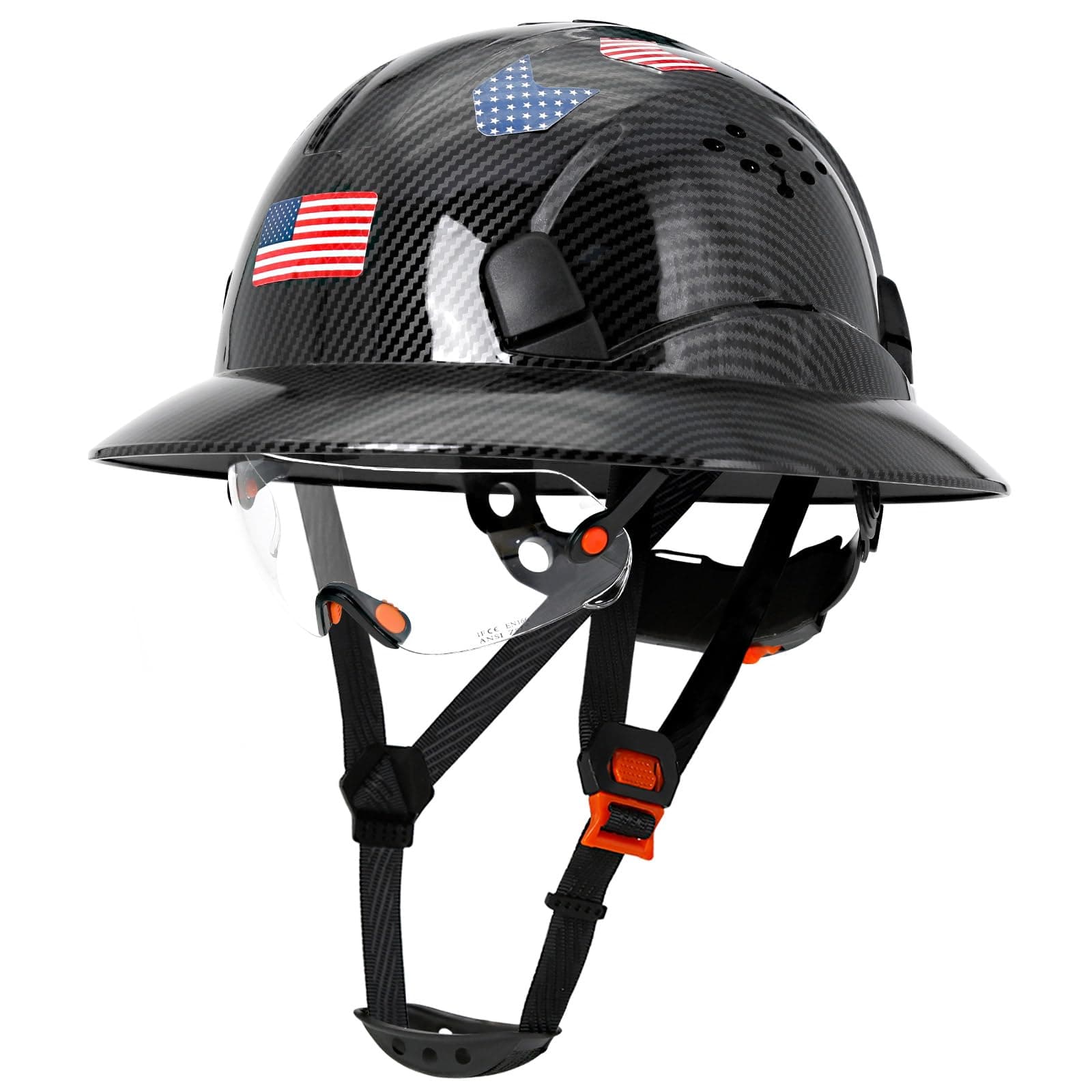 Bright Black Carbon Fiber Pattern Full Brim Hard Hat