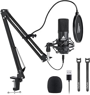 MAONO USB Microphone Condenser, Microphone, PC Microphone Set, Microphone Stand with Arm Stand Included, Recording, Live Broadcast, YouTube, Game Commentary, Work from Home AU-A04