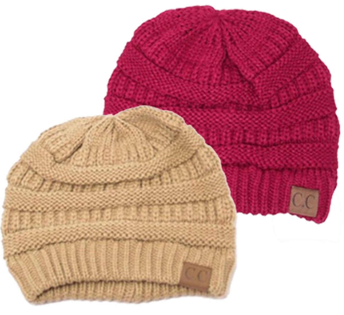 Black Thick Slouchy Knit Oversized Beanie Cap Hat,One Size,2 Pack: Hot Pink/C