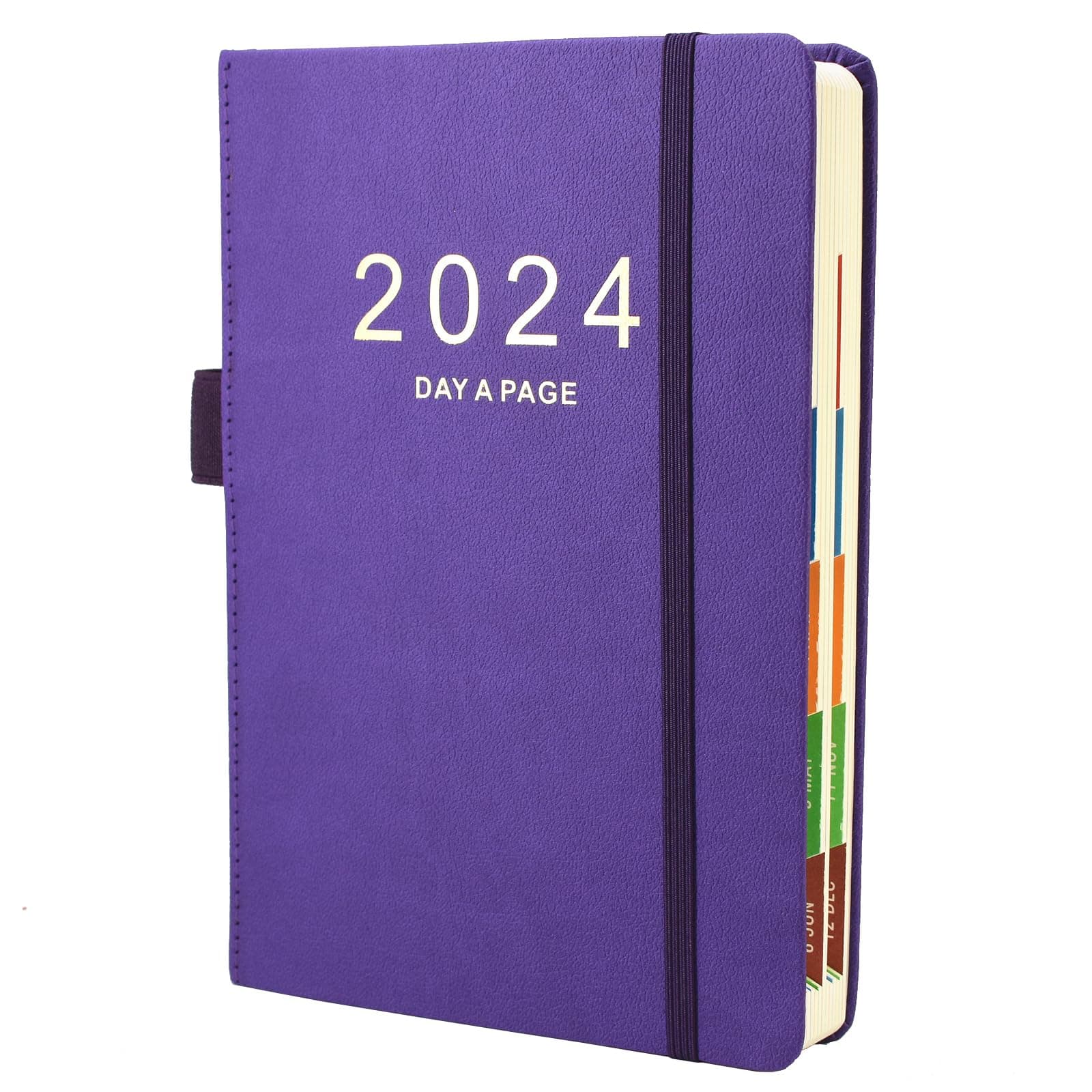 Earning Power Diary 2024 A5 Day Per Page, 2024 Diary from Jan 2024 to Dec 2024, Productivity A5 Daily Planner with Monthly Tabs, Pen Loop and Inner Pocket, 21×14.5cm,400 Page (Purple)