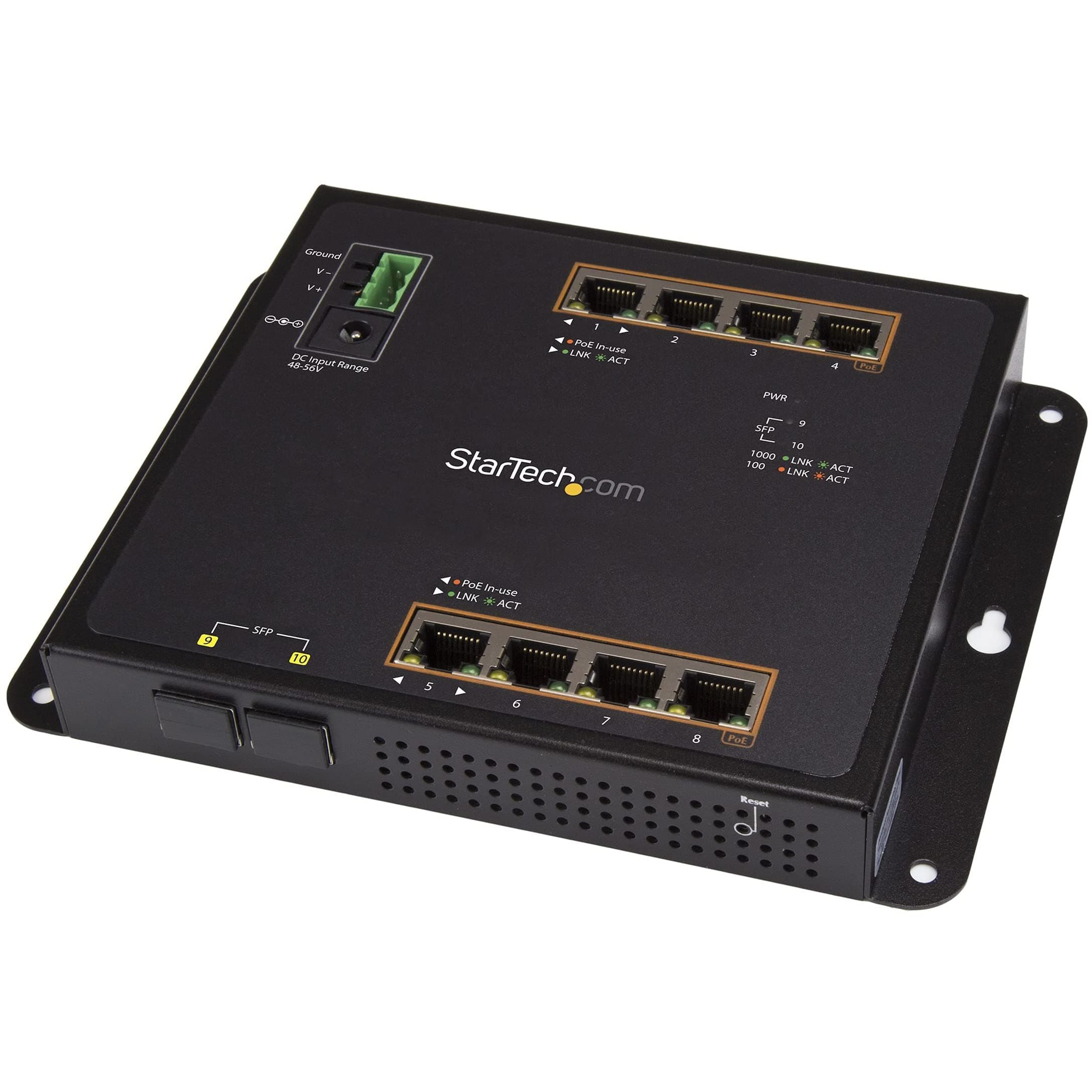 StarTech.com Industrial 8 Port Gigabit PoE+ Switch w/2 SFP MSA Slots - 30W - Layer/L2 Switch Hardened GbE Managed - Rugged High Power Gigabit Ethernet Network Switch IP-30/-40 C to 75 C, TAA