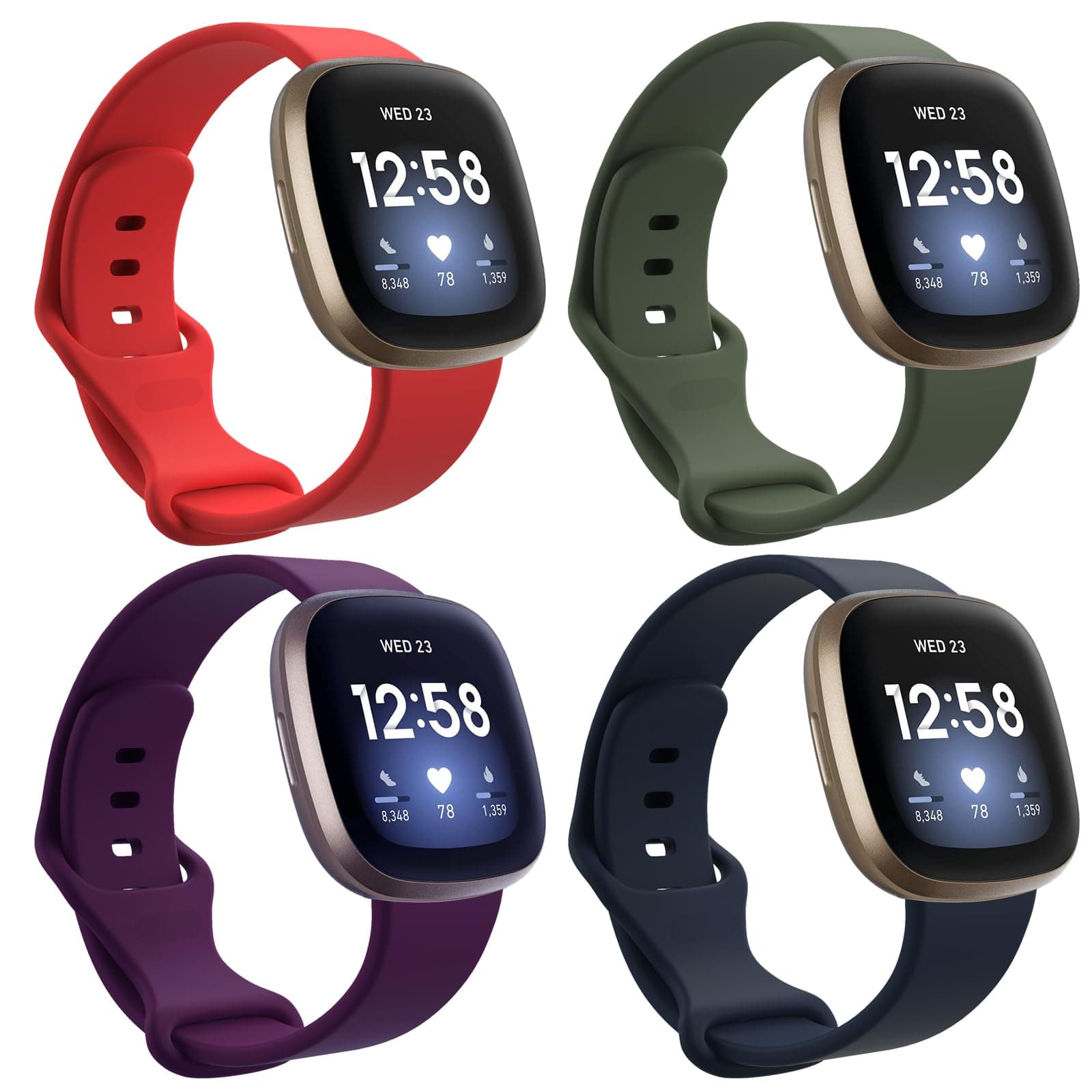 4 Pack Sport Bands Compatible with Fitbit Sense/Versa 3,Classic Soft Silicone Replacement Wristbands for Versa 3 Smart Watch Women Men