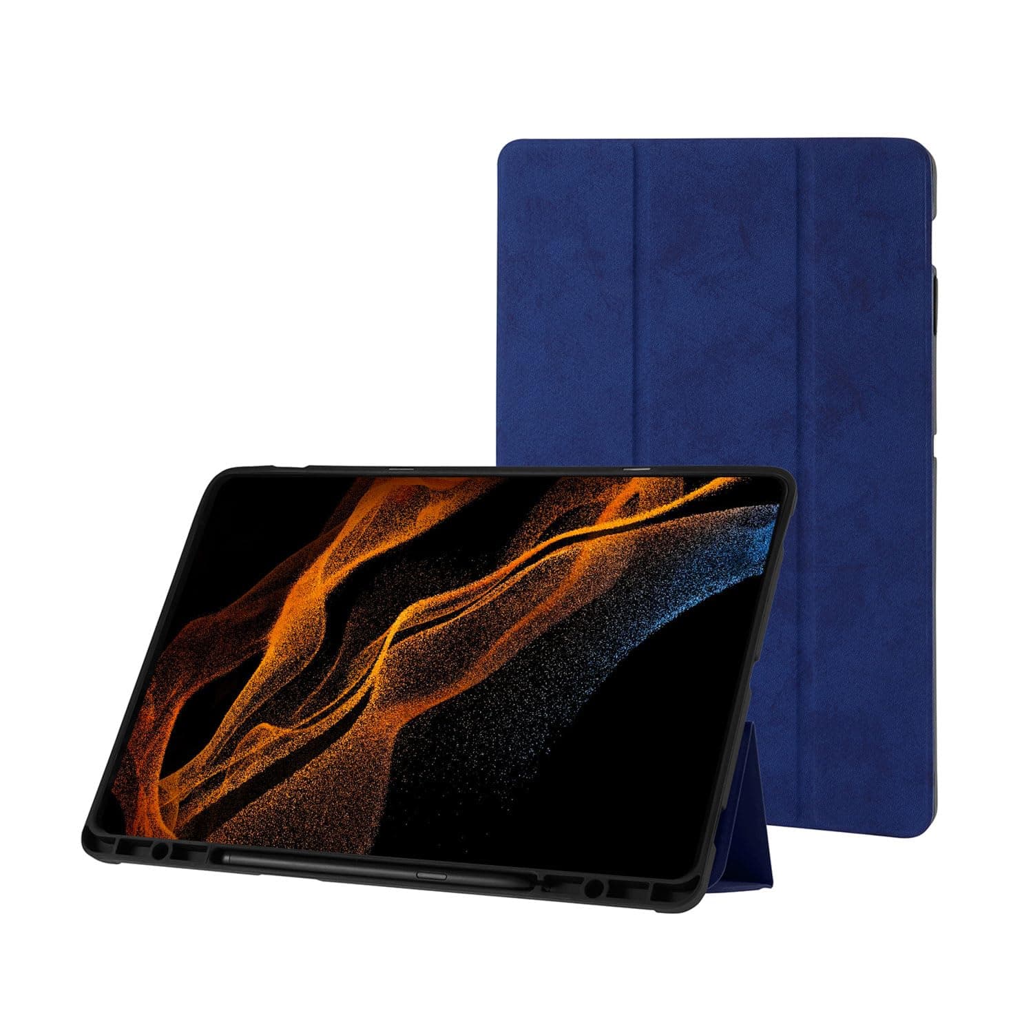 Amazon Basics PU Smart Flip case Cover for Samsung Galaxy Tab S8 Plus/S7 Plus/S7 FE 12.4 Inch SM-X800/X806/T970/T975/T976/T735 with S Pen Holder, Blue