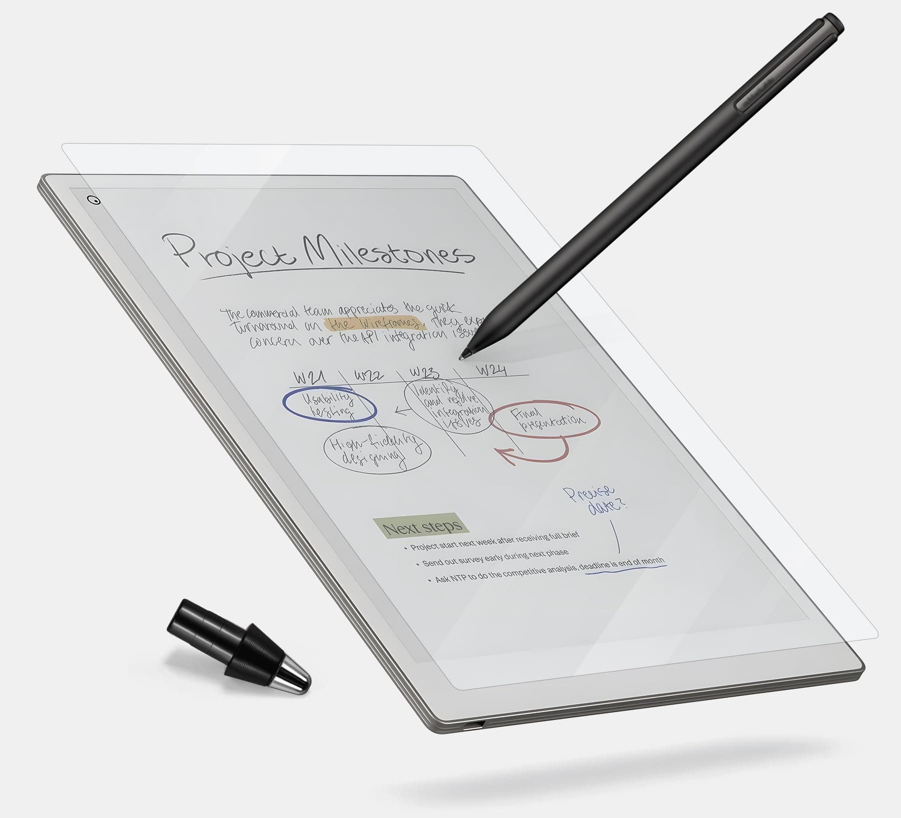 REEYEAR Titanium Pencil Tip & PET Matte Screen Protector Bundle fits for Remarkable Paper Pro E-Reader for True Paper Feel Smooth Writing–No Wear Out Fine Tip+Anti-Glare Protect Film, Crystal Clear