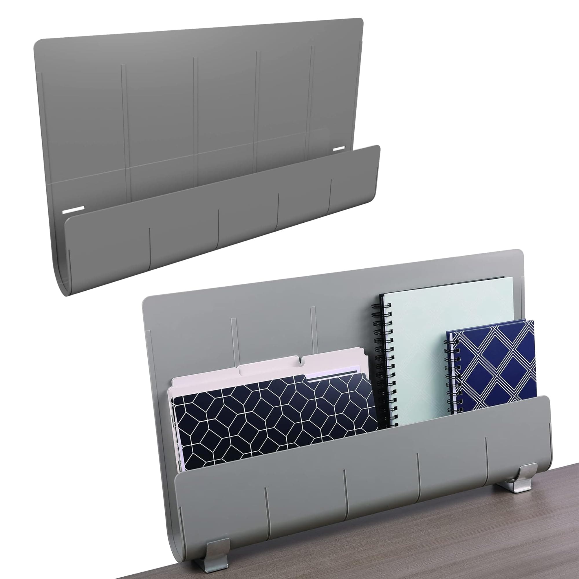 Space Saving Desk Accessories, 24" Store 'n' Screen Privacy Panel with Extra Storage and Desk Tidy - Grey
