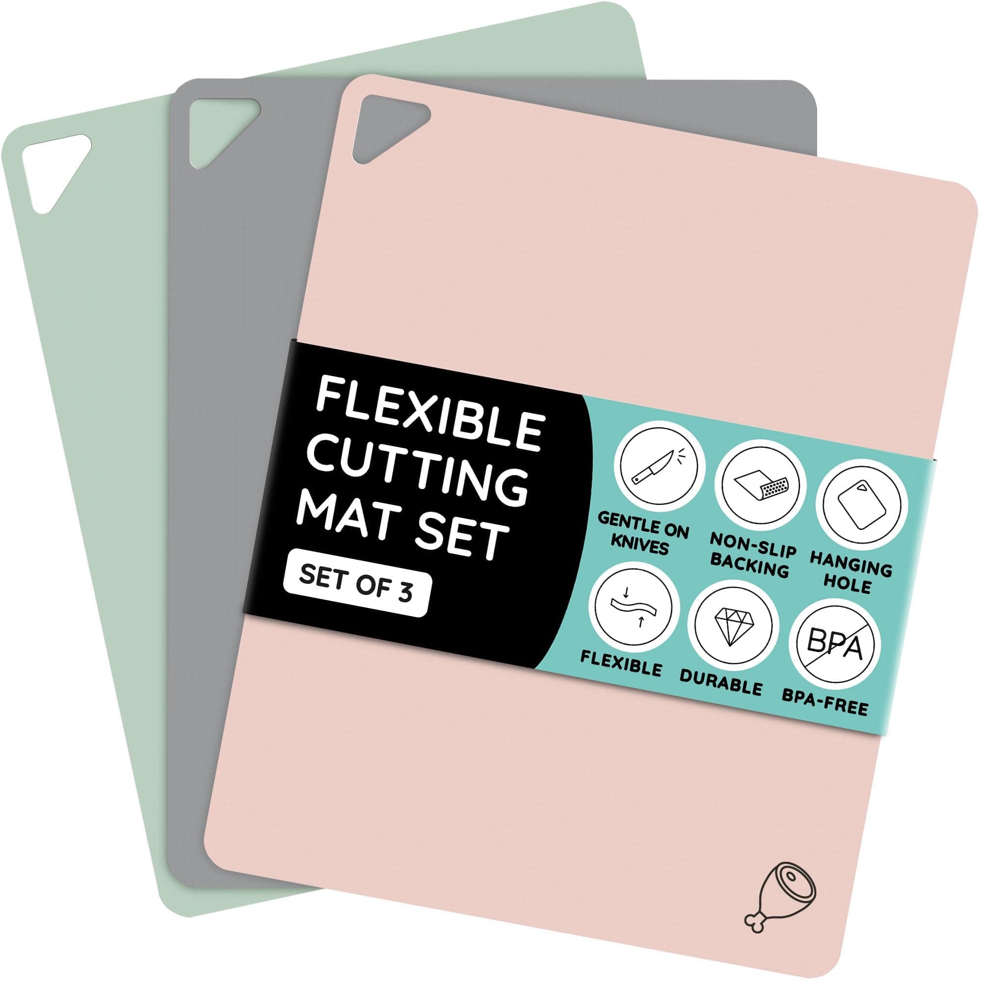 July Home Cutting Board Alternative for Kitchen - Extra Thick Flexible Plastic Cutting Board Set of 3, Non-Slip, BPA-Free, Easy to Clean, Colored Cutting Mats for Cooking, Durable Chopping Sheets