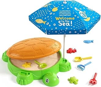 HYES Turtle Sandbox Sand Pit with Lid, Adjustable Umbrella, Beach Toys for Toddler 3-5, Sandpit for Children with Cover Suit, Kids Sand Pit Toys Summer Gifts for Indoor Outdoor Garden