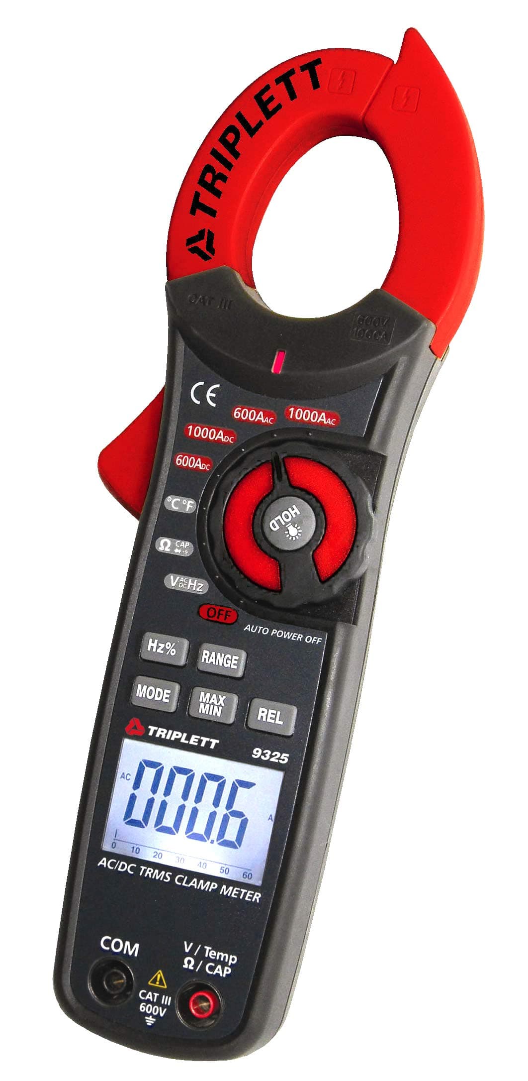 9325 Triplett, True Rms Ac/Dc Clamp-On Meter with Backlit Display Tests Ac/Dc Current To 1000A, Ac/Dc Voltage To 600V, Temperature Test, Diode Test, Continuity Test, and Much More