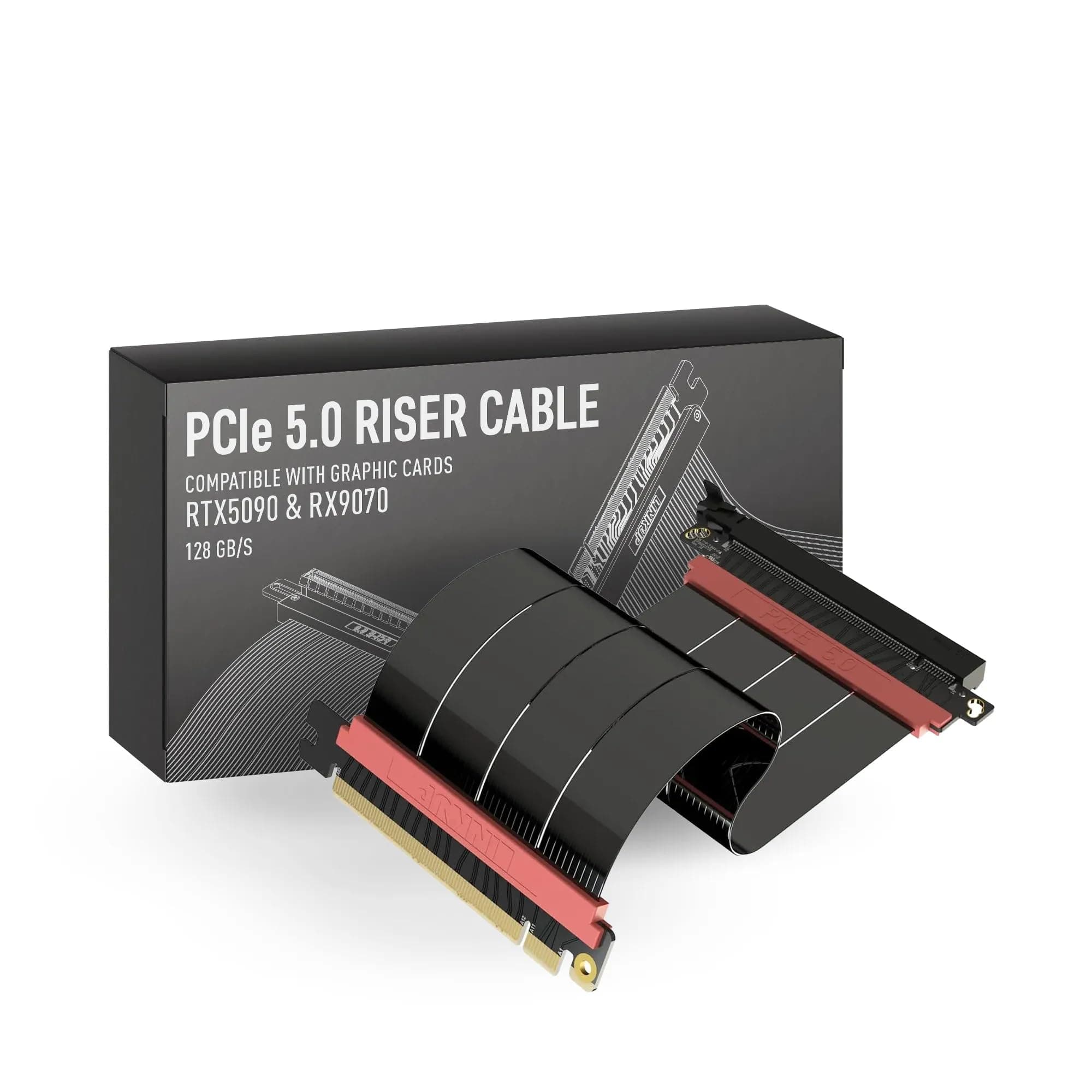AVA5 PCIE 5.0 Riser Cable | RTX5090 RX9070 GPU Ready | x16 128GB/s Speed | Compatible with PCIe 4.0 & WRX80/WRX90E | Straight, Black 30cm (Total Length 34cm)
