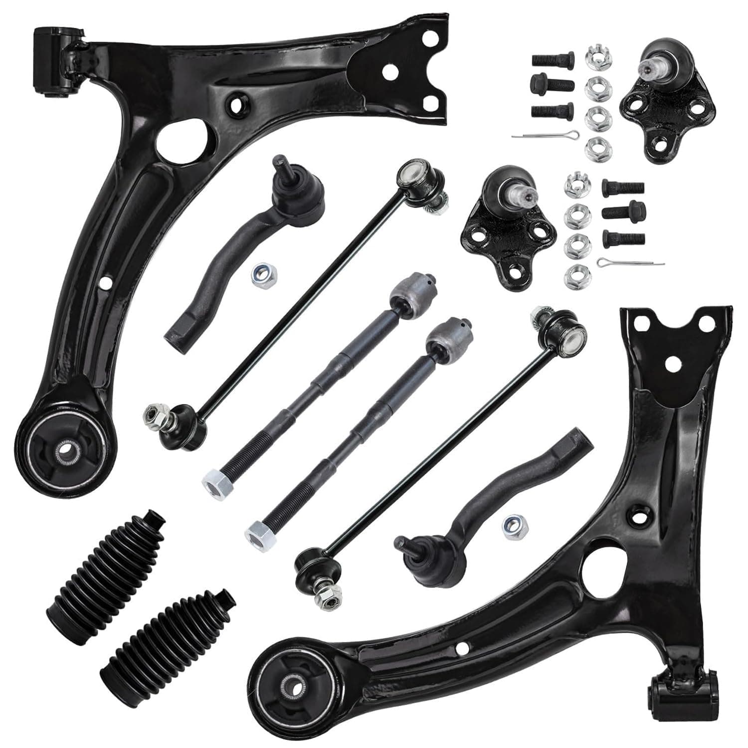 Front Lower Control Arms + Ball Joints + Sway Bar Links + Tie Rods Replacement for 2003-2008 Toyota Corolla - 12pc Set