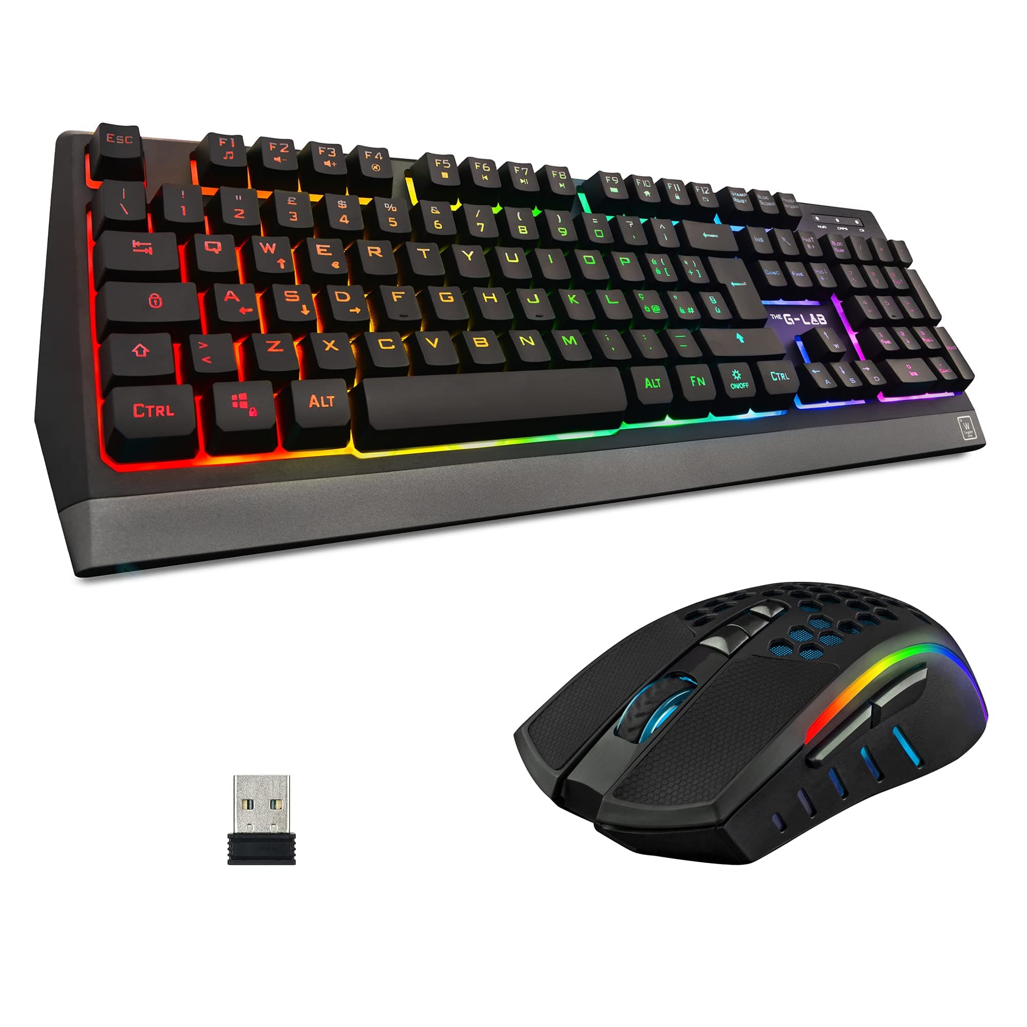 G-LAB Combo TUNGSTEN - Backlit Wireless QWERTY Gaming Keyboard + 2400 DPI Wireless Mouse Set - For PC, PS4/PS5, Xbox One & Series X/S
