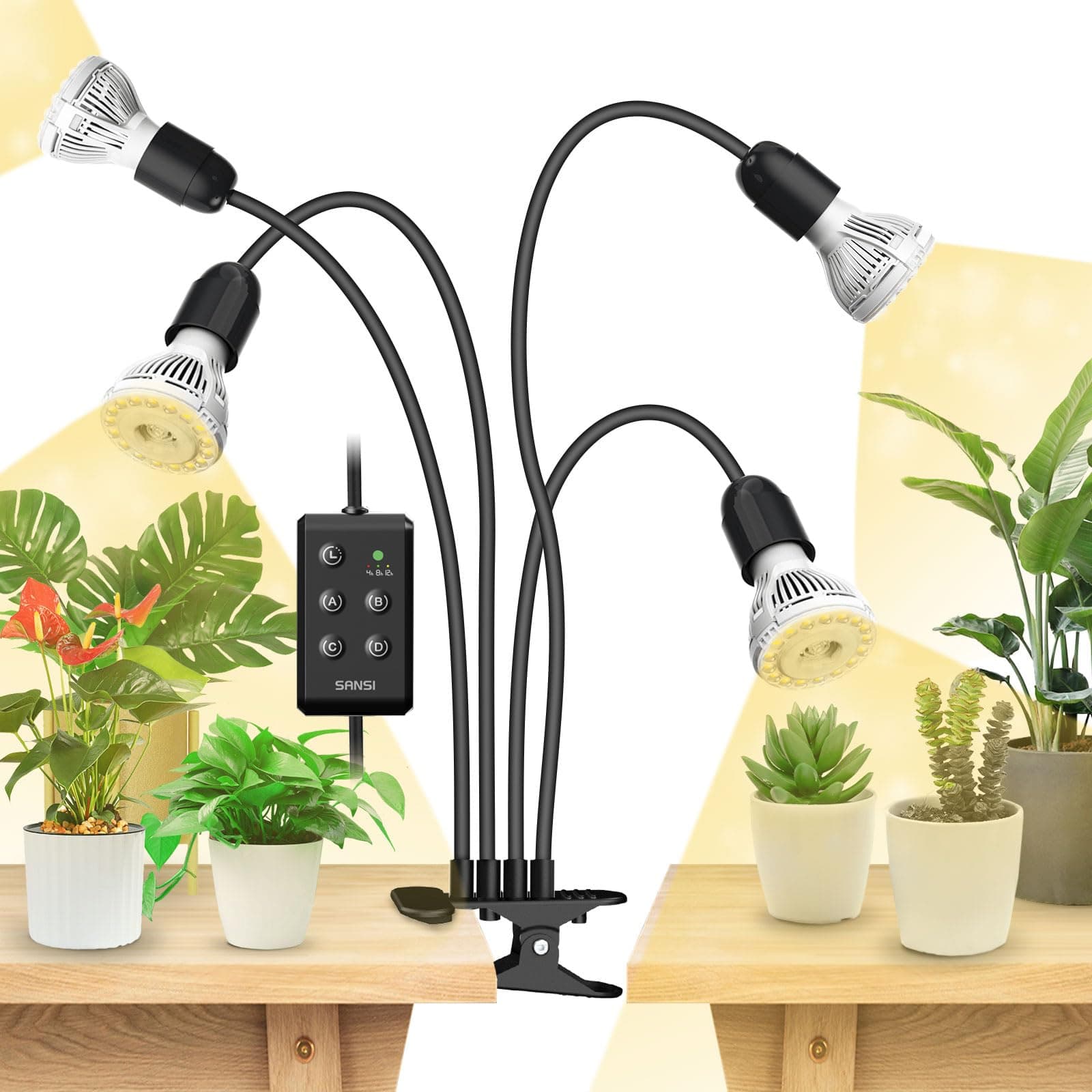 LED Horticultural Lamp 4/8/12H Timer, Complex Growth Lamp 600W Equivalent, 4 Bulbs E27 Cultivation Germination Indoor Plants