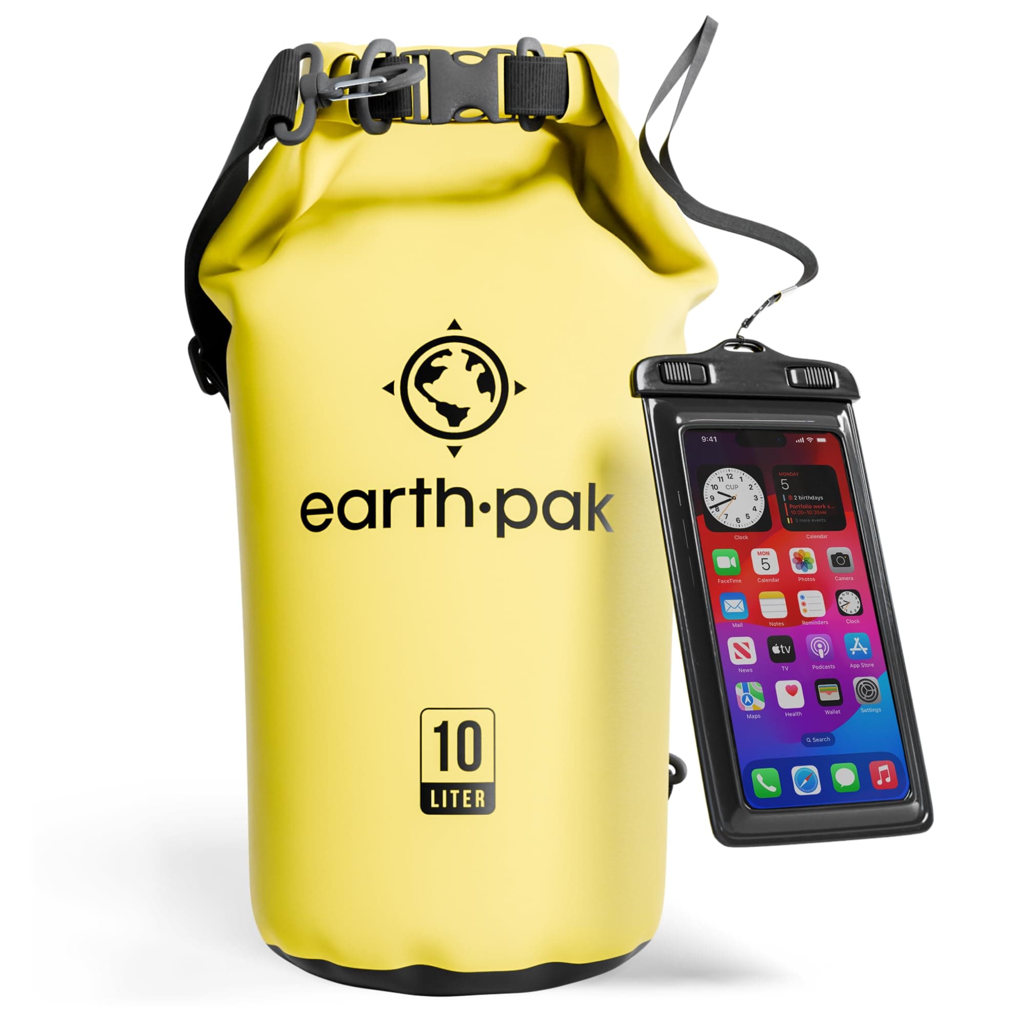 Earth Pak -Waterproof Dry Bag - Roll Top Dry Compression Sack Keeps Gear Dry for Kayaking, Beach, Rafting, Boating, Hiking, Camping and Fishing with Waterproof Phone Case