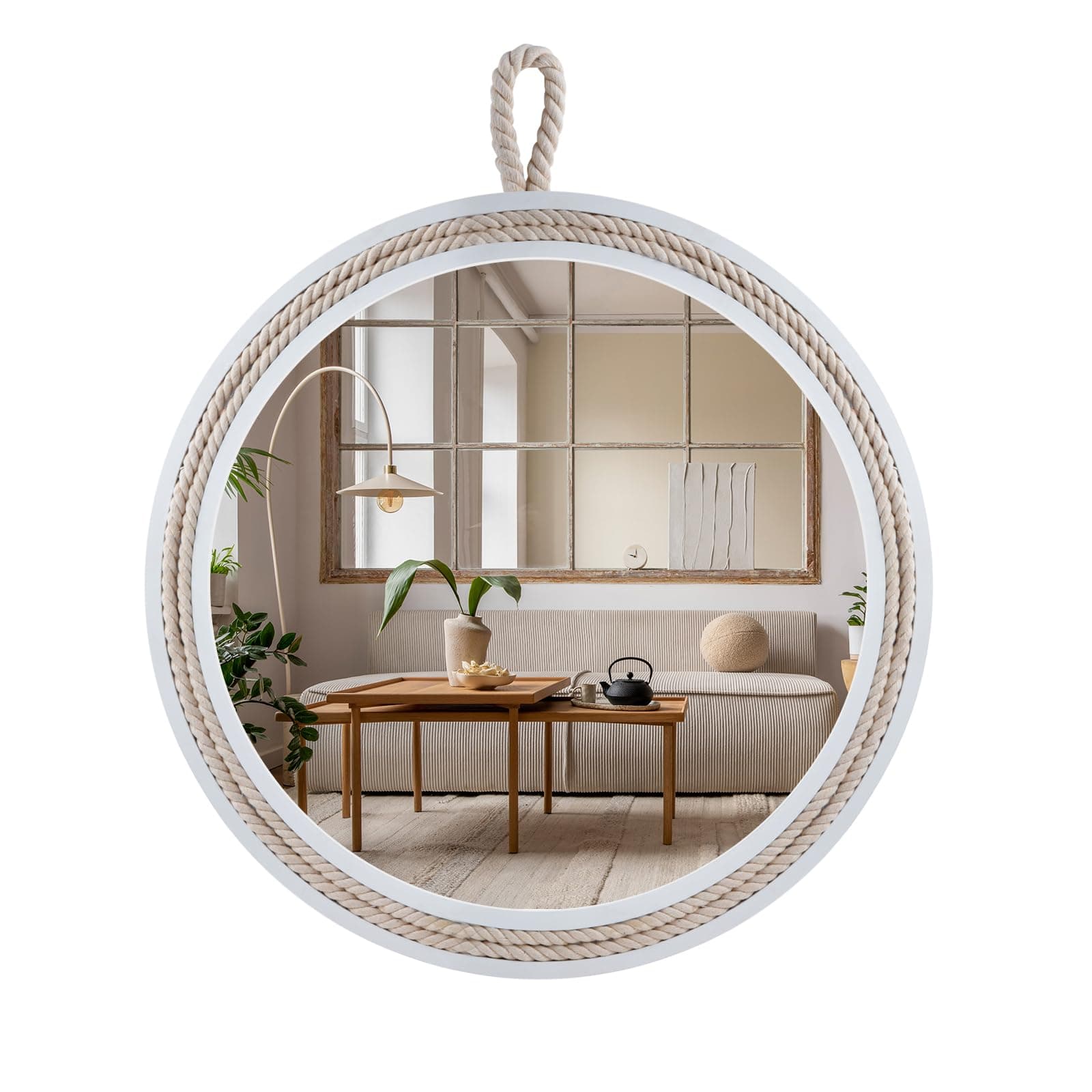 Small Decorative Mirror 11.4'' Round Hanging Mirror for Wall Nautical Rope Mirror for Bathroom Office Living Room All Occasions, White Accent 2