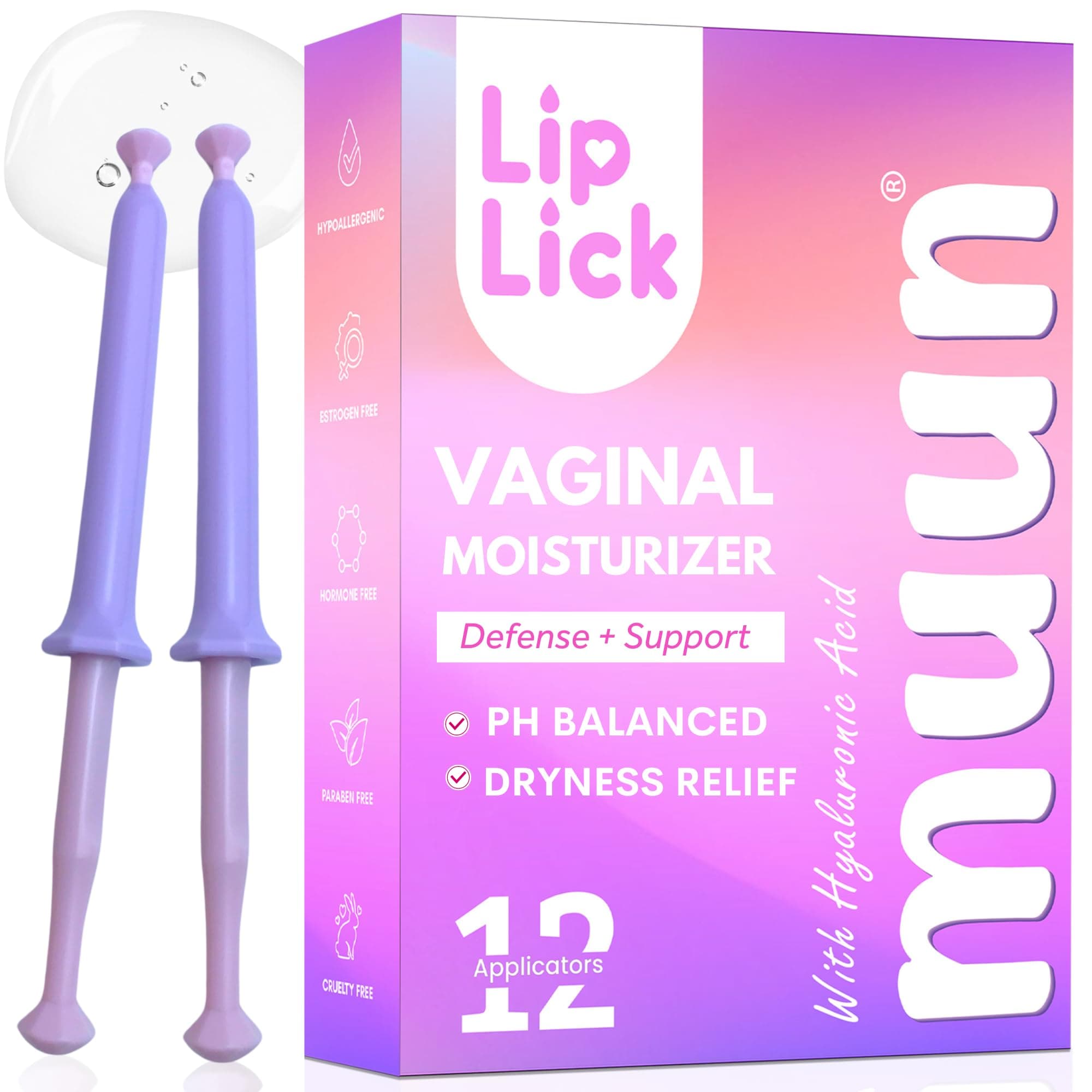 Vaginal Moisturizer - Pack 12 Immediate Intimate Hydration - Dryness Burning Itching Discomfort Relief with Hyaluronic Acid - pH Balance - Estrogen & Hormone Free, Long-Lasting