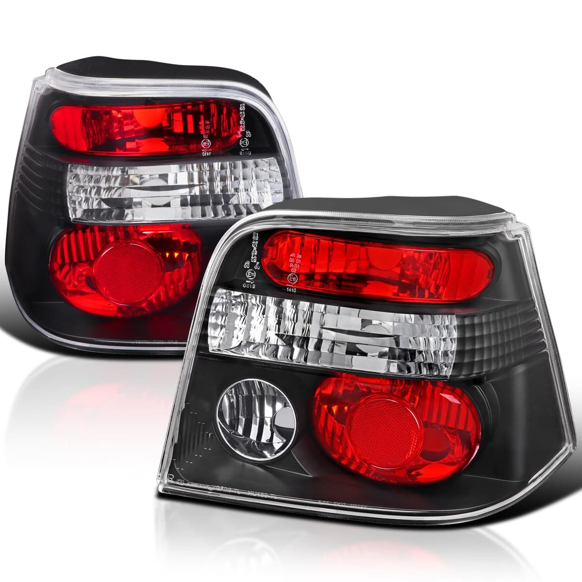 SPEC-D TUNING Euro Black Tail Lights Compatible with 1999-2006 Volkswagen Golf/GTI/R32/TDI MK4, Left + Right Pair Assembly