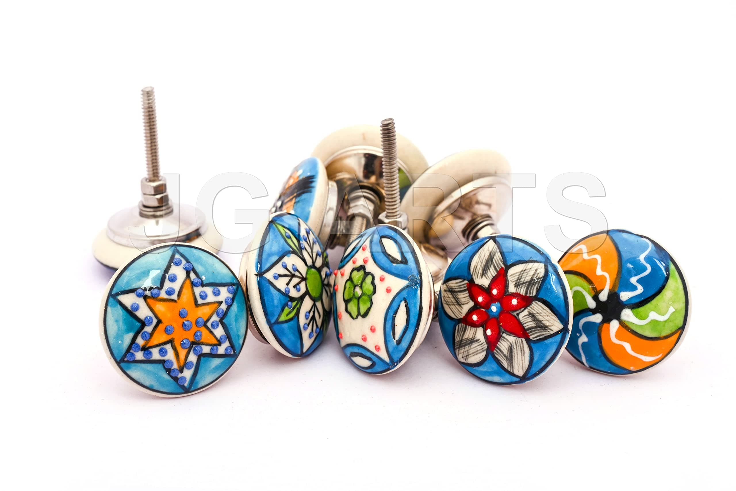 10 Pieces Set of Sky Blue Color Ceramic Knobs Drawer Pulls with Different Design & Chrome Hardware