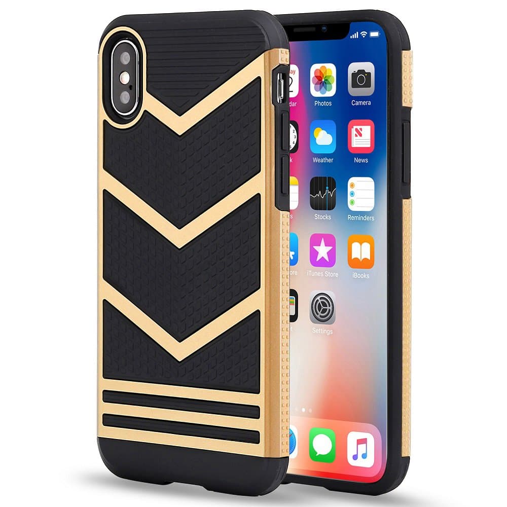 iPhone X Case, iPhone Xs Case, LOEV Anti-Slip Soft Rubber iPhone 10 Cover, [ Chevron Design] Ultra Slim and Anti-Scratch Shock-Absorption Protective Case for Apple iPhone X/Xs/10 5.8" - Gold & Black