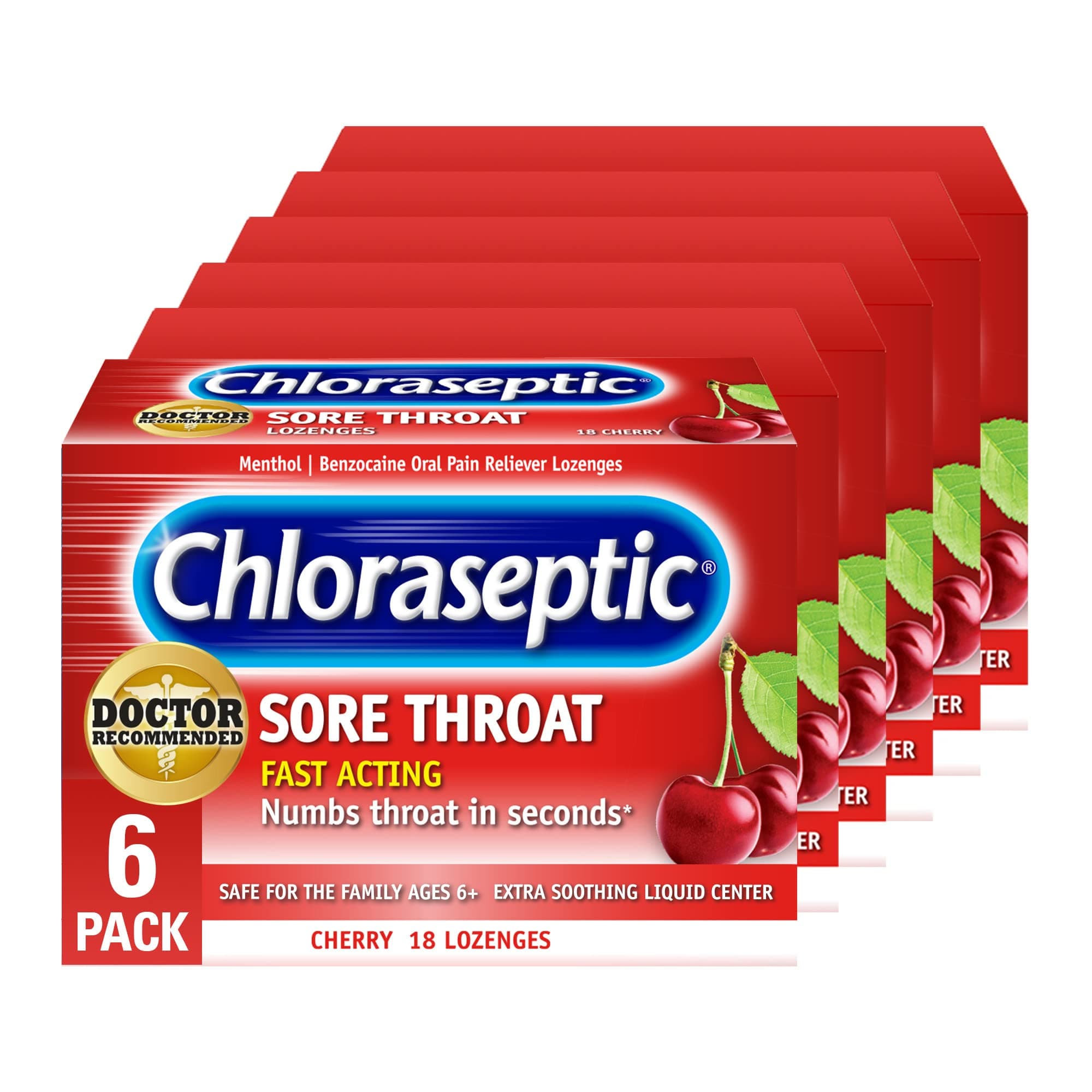 Chloraseptic Sore Throat Lozenges, Cherry, 18 Count, 6 Pack