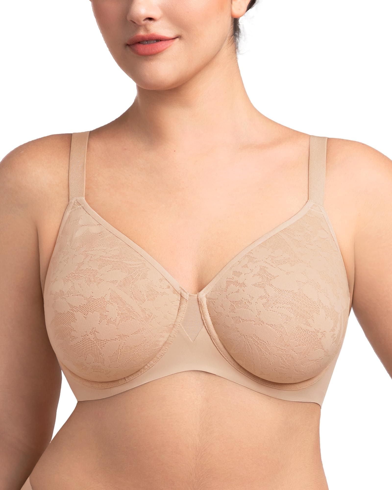 Minimizer Bra for Women - Full Coverage Seamless Lace Bra Plus Size Underwire Unlined Bra for Heavy Breast