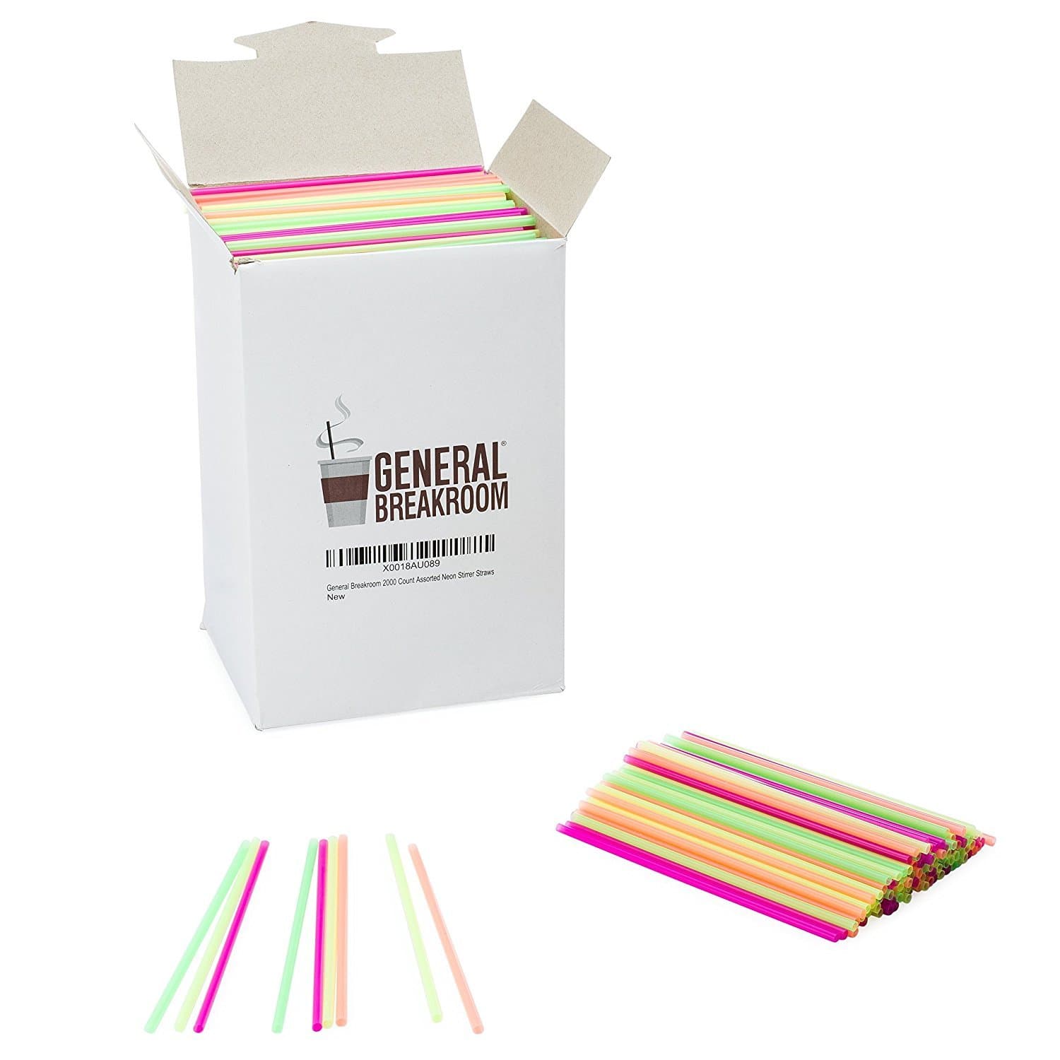 2000-count, 5 1/2" Coffee and Cocktail Drink Stirrer Straws, Assorted Neon, Pink, Yellow, Green, Orange