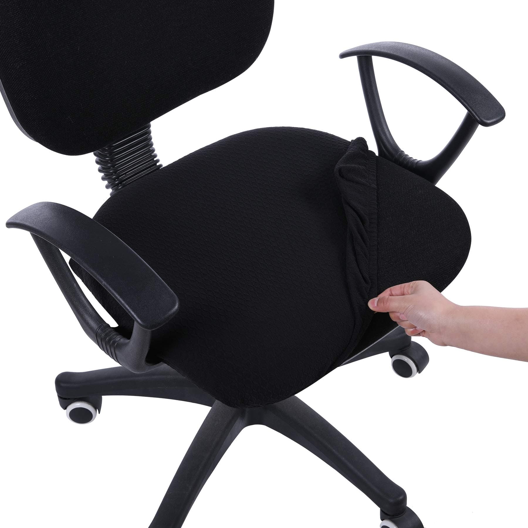 Smiry Stretch Jacquard Office Computer Chair Seat Covers Removable Washable Dustproof Desk Chair Seat Cushion Protector - Black
