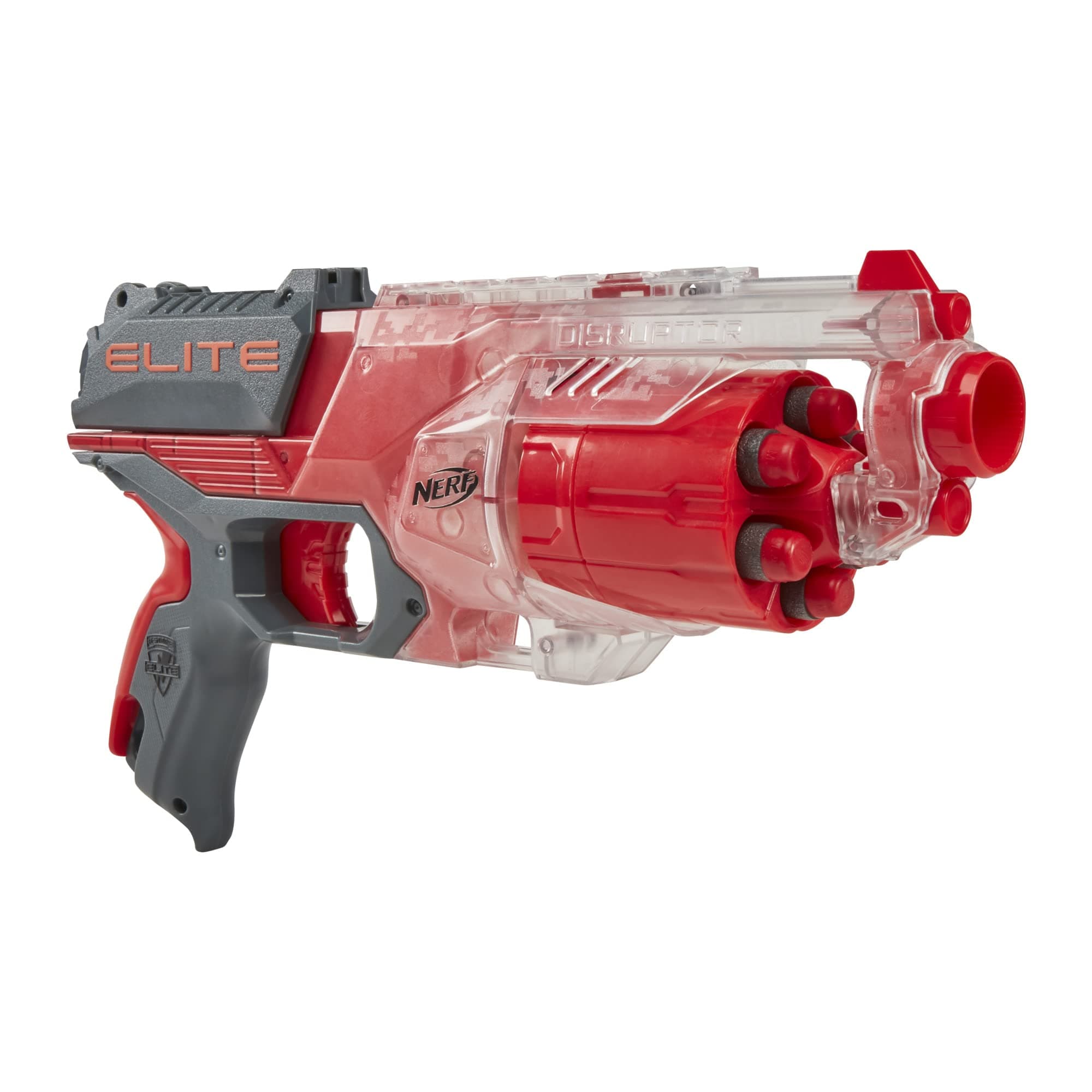 NERF Elite Disrupter Blaster, 6-Dart Rotating Drum, Slam Fire, Translucent Red, Easter Gifts for Kids (Amazon Exclusive)