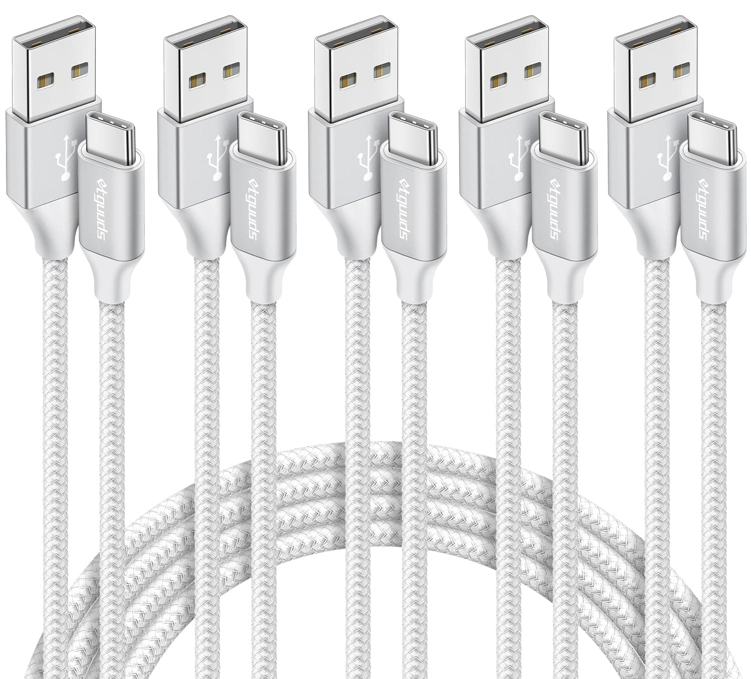 White USB C Cable, etguuds 5 Pack (3/3/6/6/10ft) USB to USB C Cable Rapid Charge Type C Charging Cable for iPhone 15, Samsung Galaxy S24, S23, S22, S21, S20, A25, A54, A15, A14, Note Flip Pixel Moto