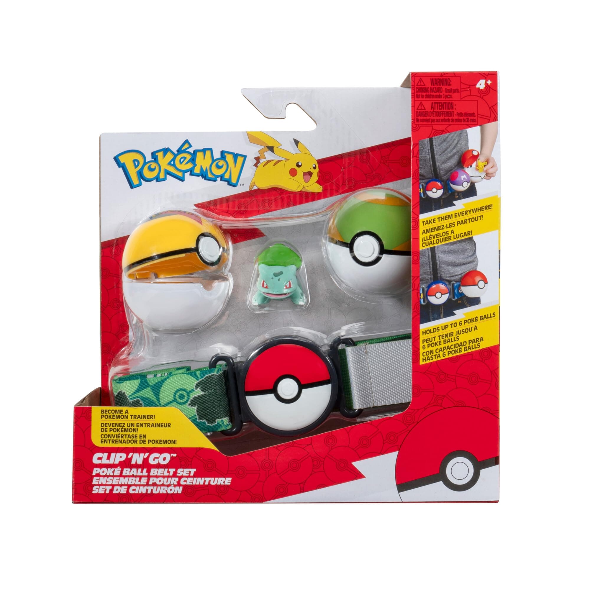 Clip 'N' Go Belt Set - Includes Themed Belt and 2-Inch Bulbasaur Battle Figure with Level Ball and Nest Ball Accessories