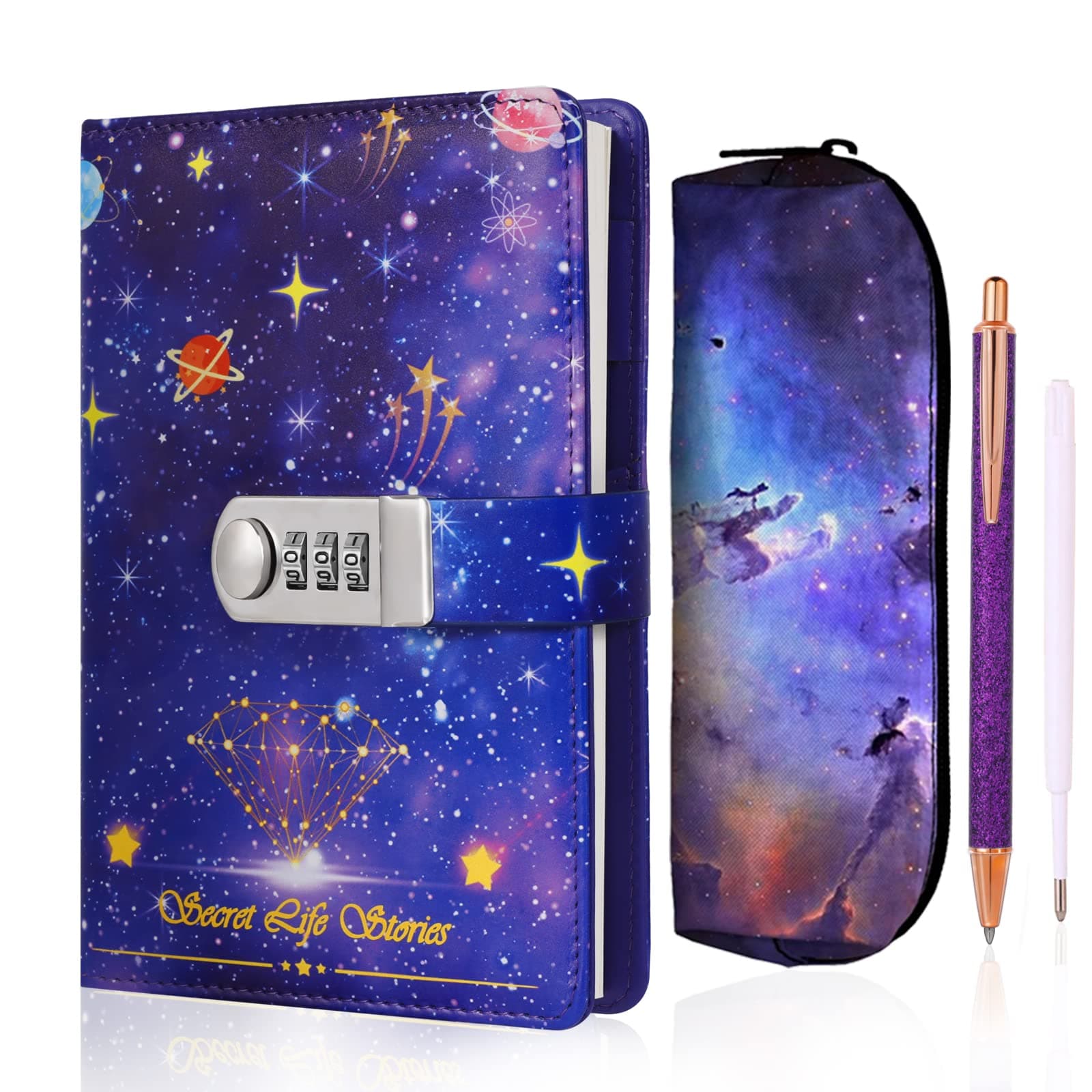Diary with Lock,A5 Locking Journal Pu Leather Refillable Writing Notebook with Locking Combination Password Personal Diary with Pen&Gift Box Secret Lock Journals for Girls Children Adults Men&Womenn