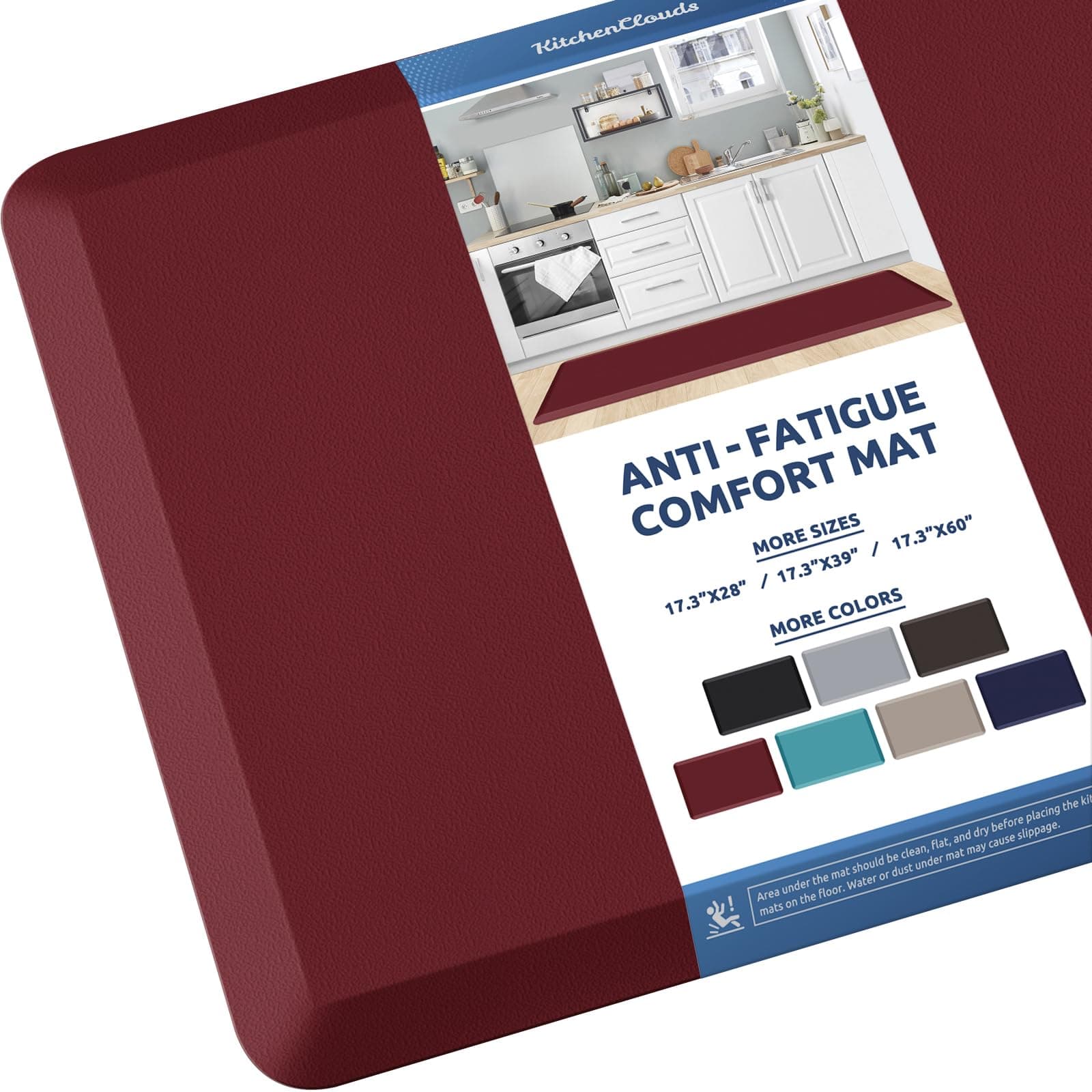 KitchenClouds - Kitchen Mat Cushioned Anti-Fatigue Mat 17.3" x 60" Waterproof Non-Slip Comfort Standing Mat for Sink Area, Desk, Office, Home (Red)