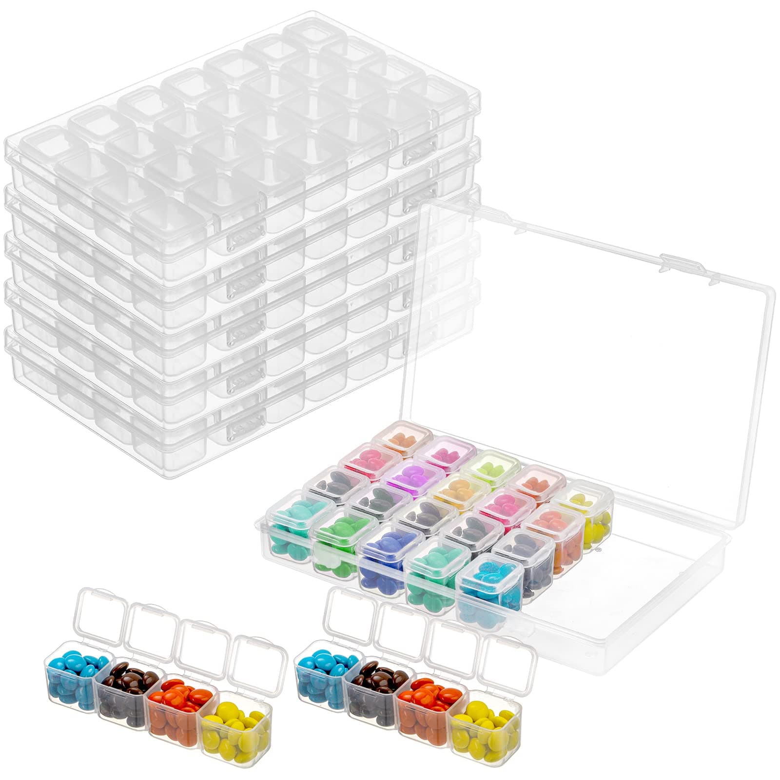 Lawei 5 Pack 28 Grids Plastic Craft Organizer Case Diamond Storage Box Adjustable Storage Boxes - Great for Sewing, Crafting, Beading, Nail Art Rhinestones, Jewelry, Diamond Embroidery (Clear)