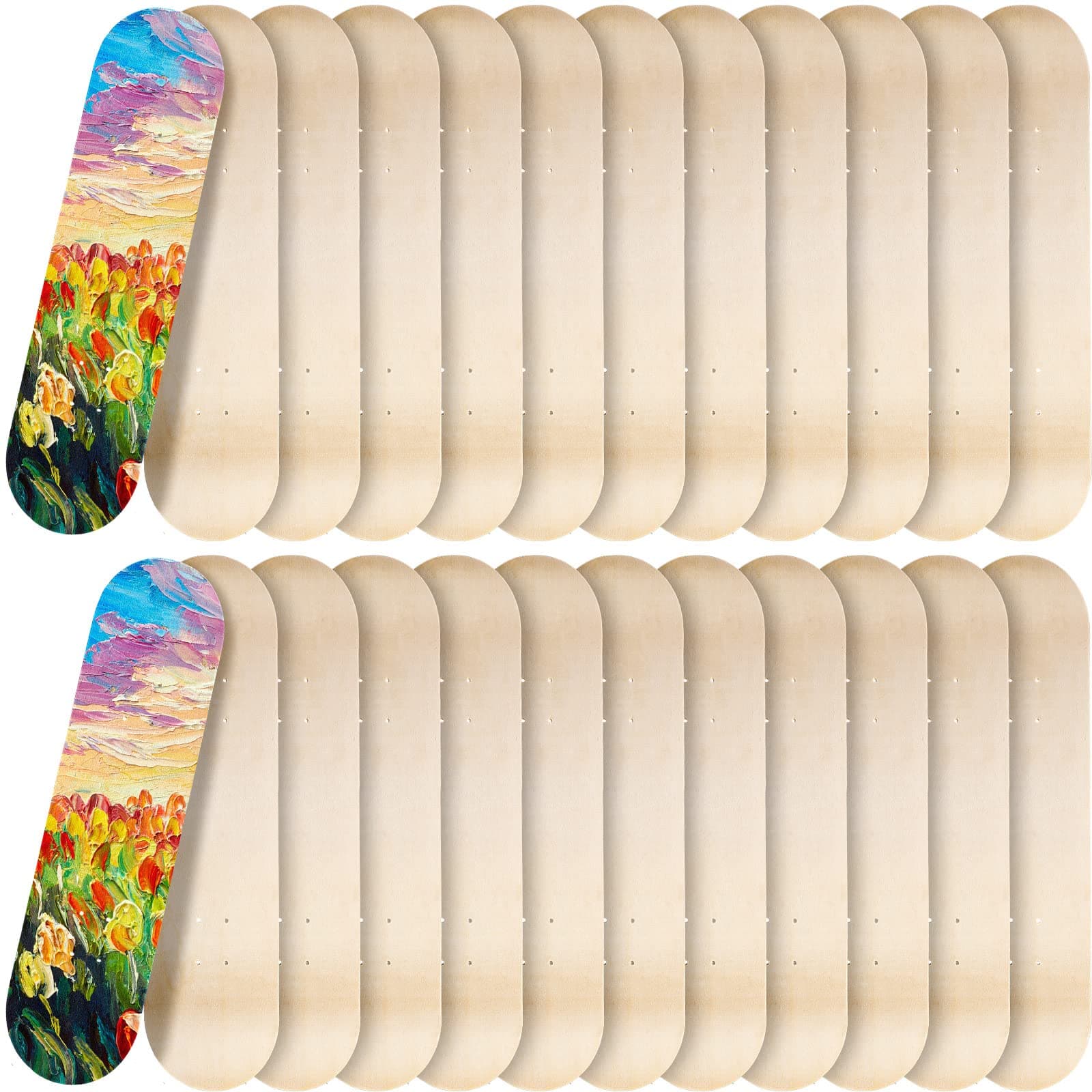 Meooeck 24 Pack Blank Skateboard Decks Maple Skateboard Deck Bulk 7.9 x 31 Inch Natural 7 Layer Wooden Double Tail Plain Skate Decks Concave Light Deck for Replacement Art Painting Home Decor