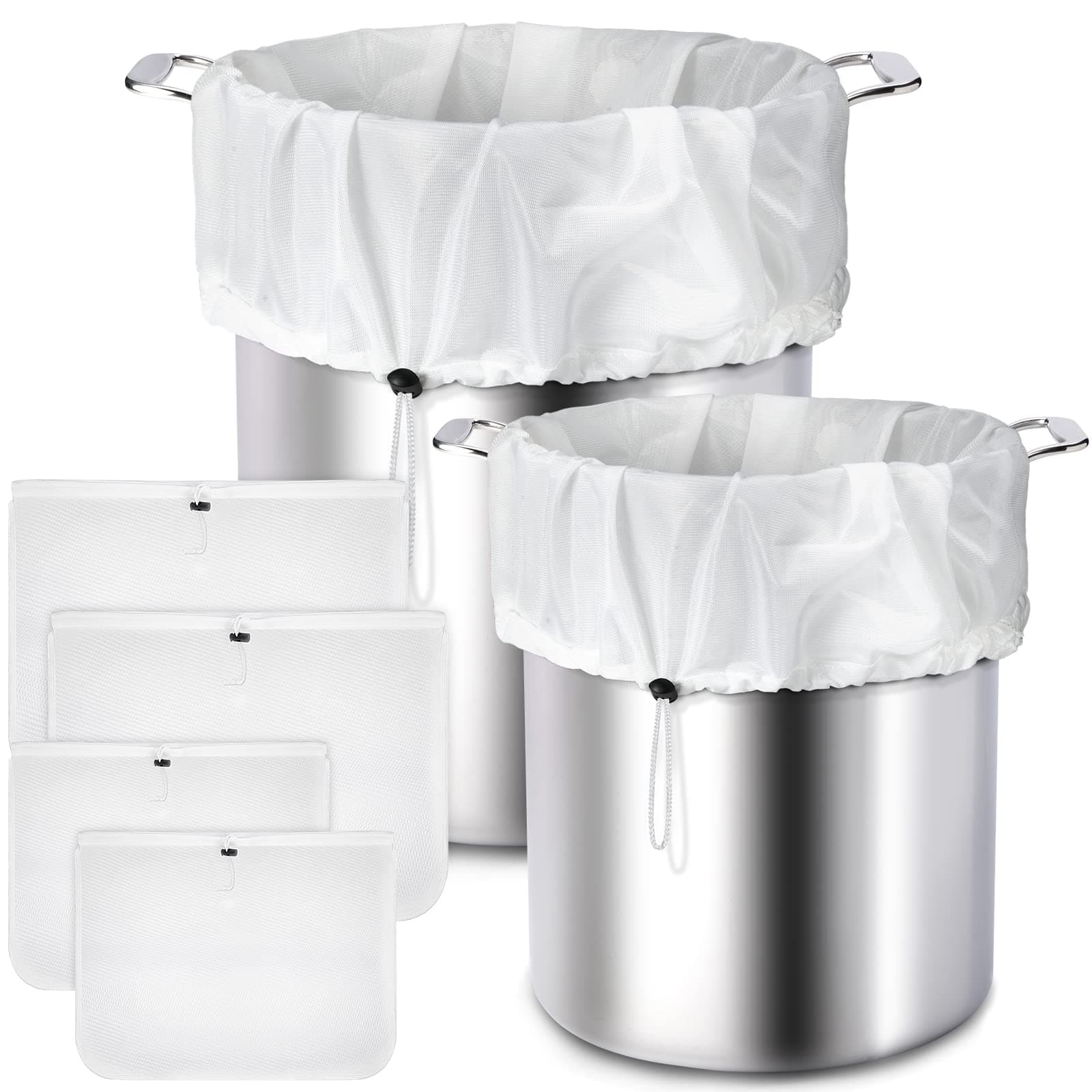 4 Pack Brew Bags Reusable 250 Micrometer Straining Bag Brew Bag Brew in a Bag Fine Mesh Bag Strainer Bag White Wine Making Supplies Drawstring Cheese Cloth Bag for Beer Wine, 22 x 26, 16 x 18 Inch