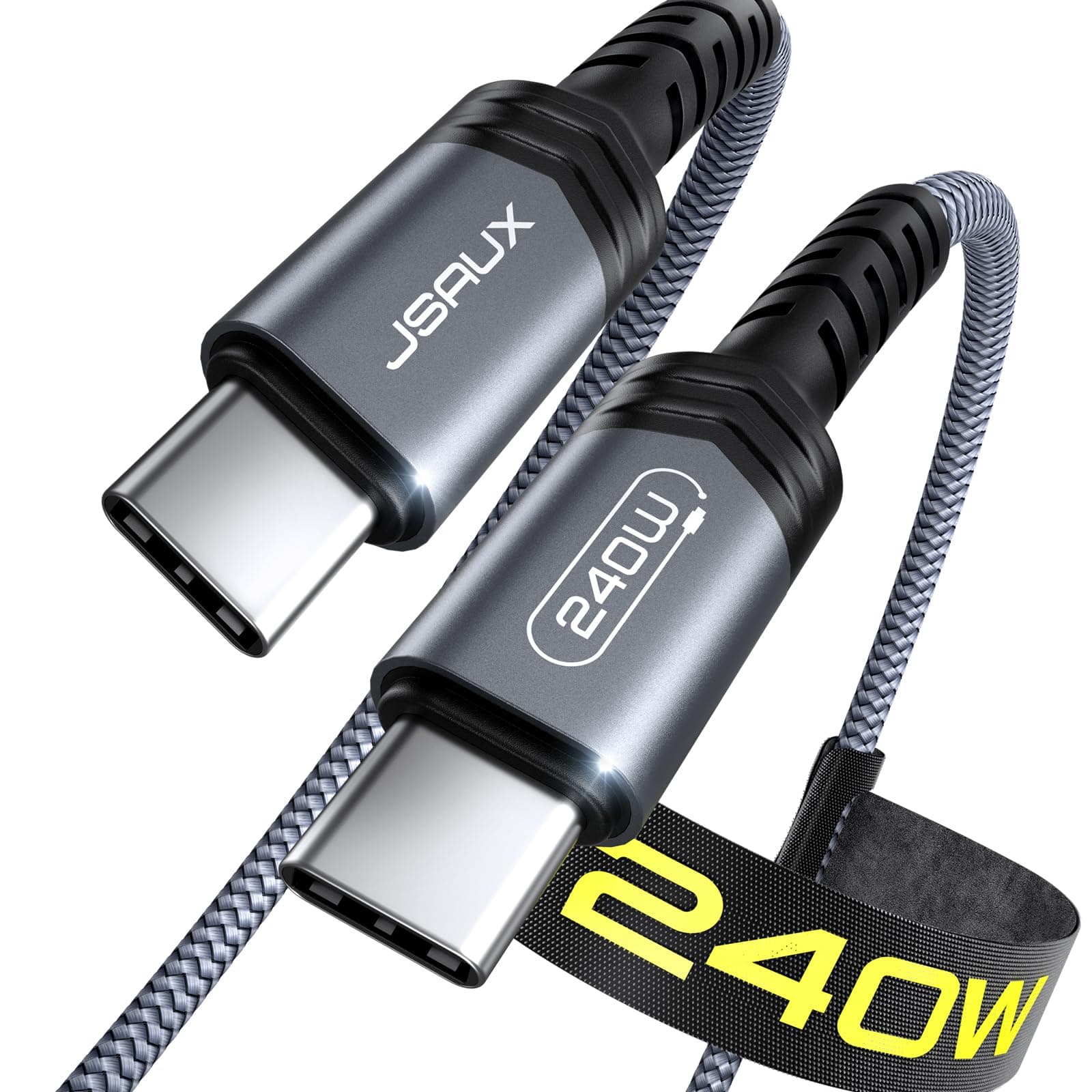 JSAUX 240W USB C to USB C Cable 3M, USB Type C Fast Charging Charger Cord Compatible with iPhone 17e/17/17 Air/17 Pro/17 Pro Max, iPhone 16/15, MacBook Pro, Samsung Galaxy, Pixel - Grey